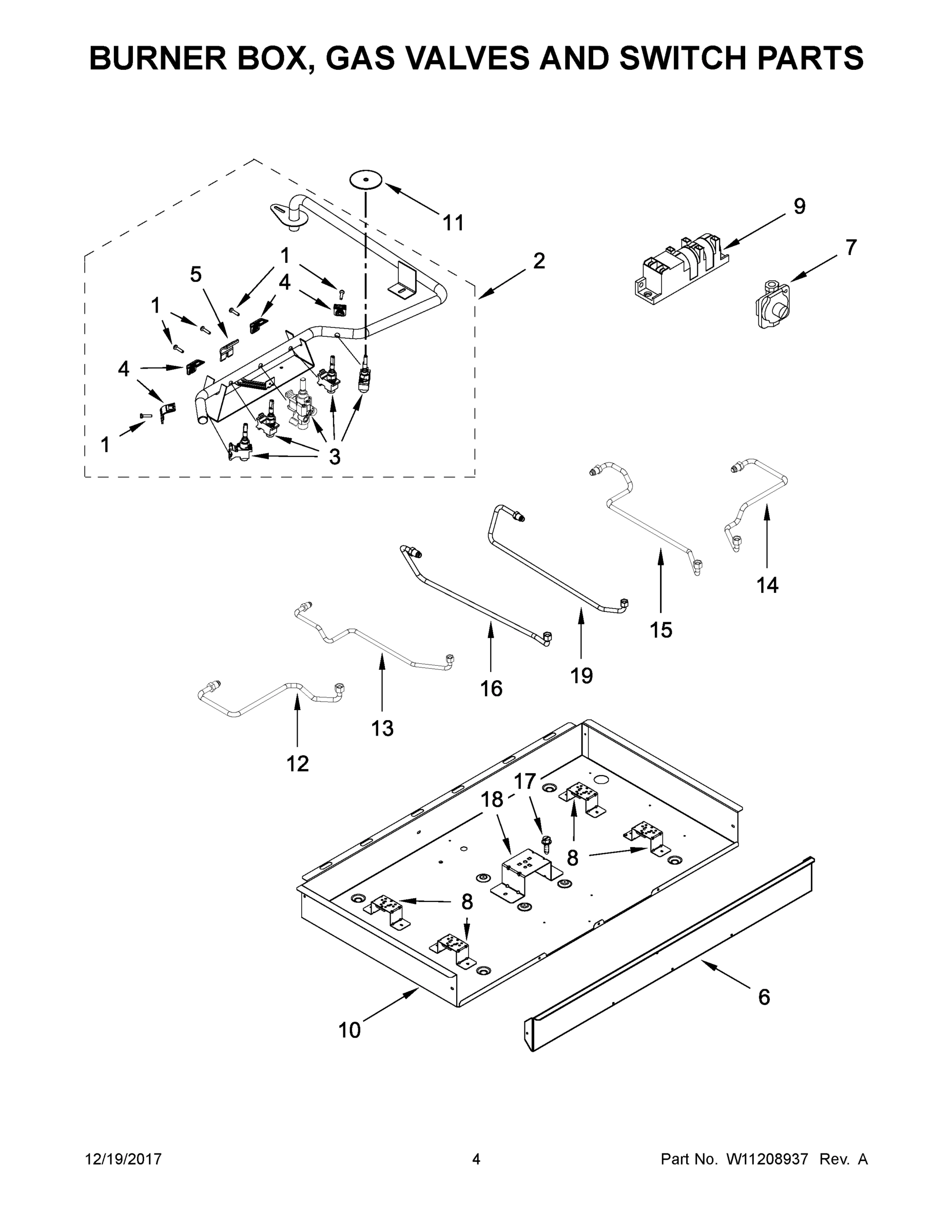 03 - BURNER BOX, GAS VALVES AND SWITCH PARTS