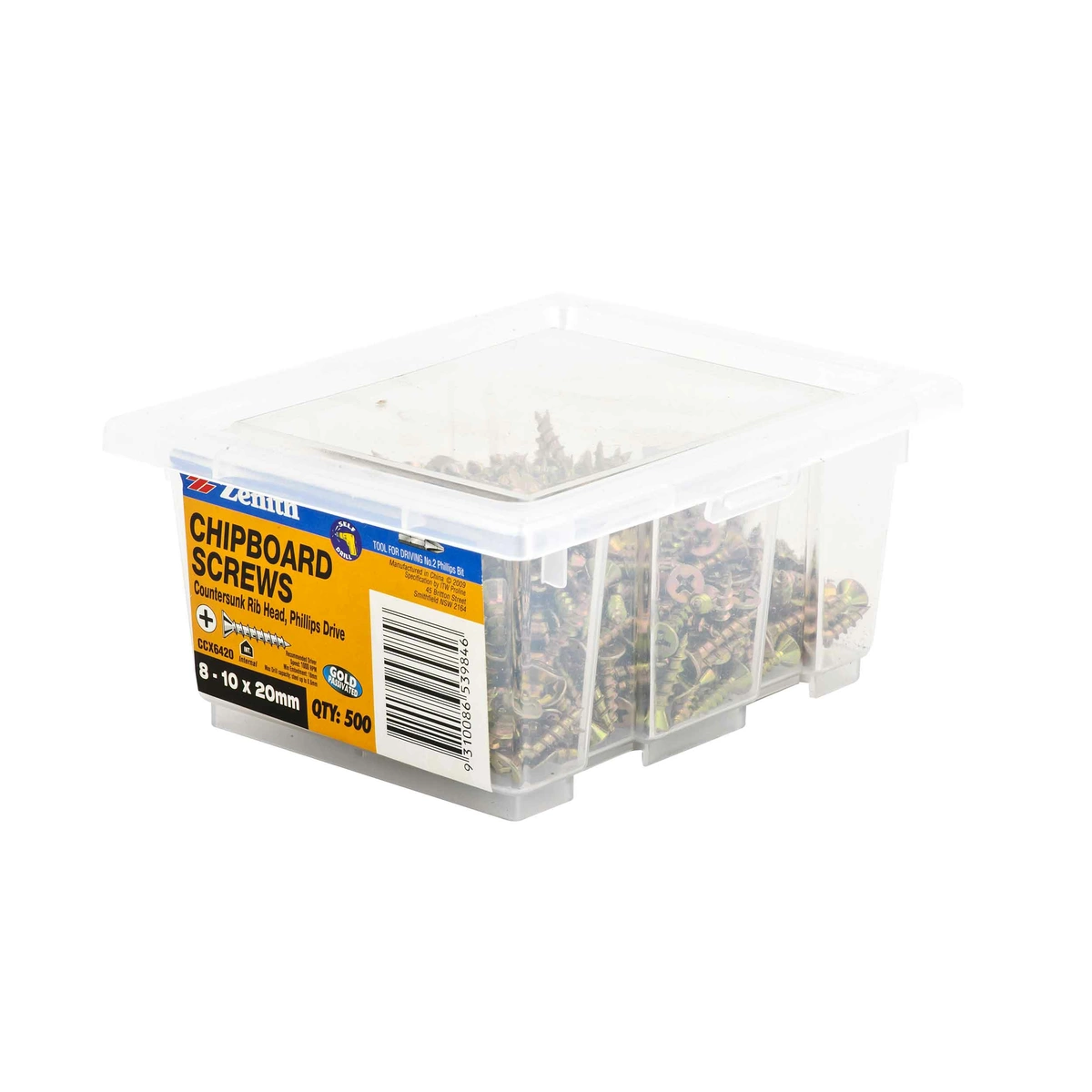 ZENITH® 8G x 20mm Gold Passivated, Phillips Drive, Chipboard Screws – Internal Use – 500 Pack
