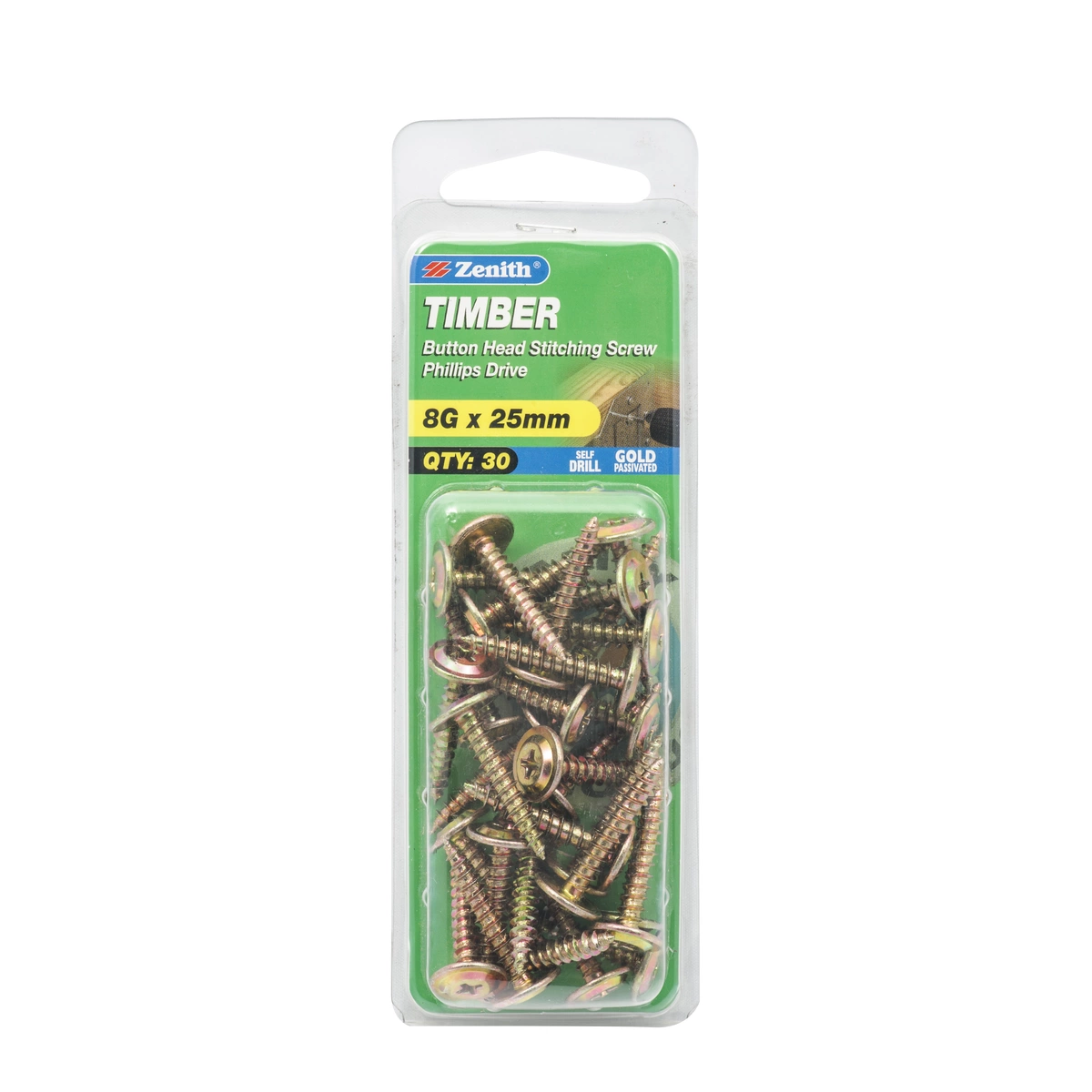 ZENITH® 8G x 25mm Gold Passivated, Phillips Drive, Stitching Screws – Internal Use – 30 Pack