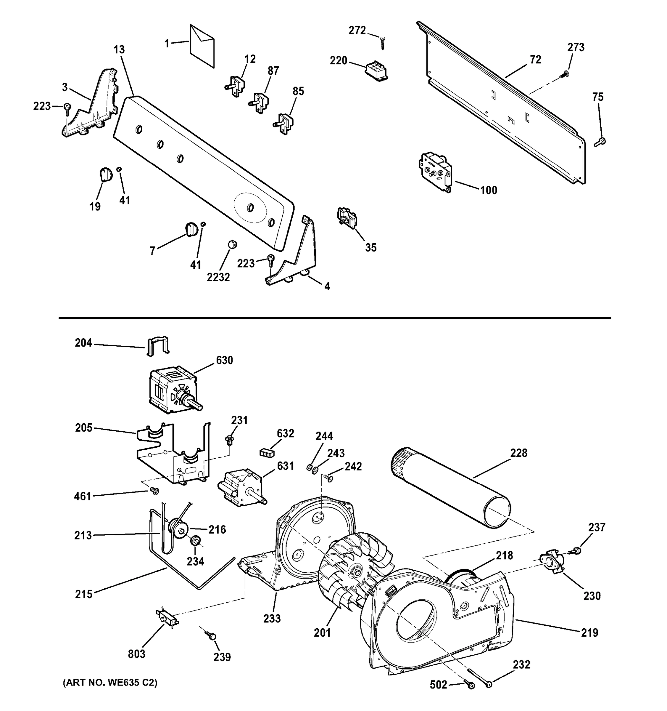 BACKSPLASH, BLOWER & DRIVE ASSEMBLY