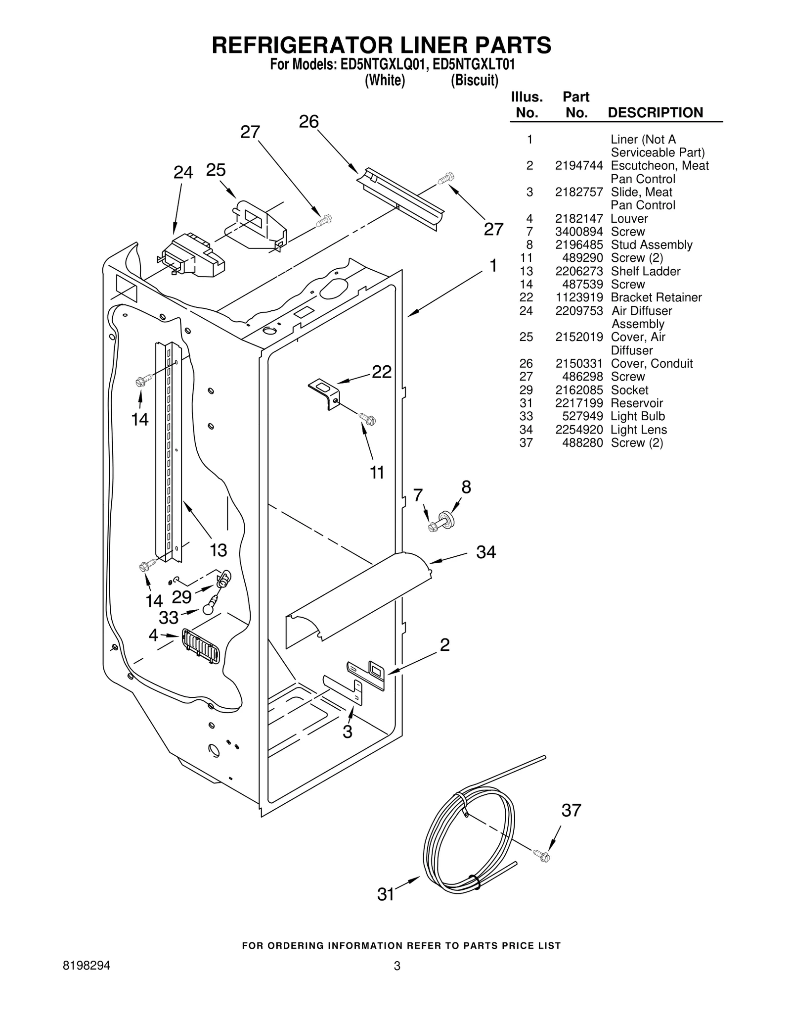 REFRIGERATOR LINER PARTS