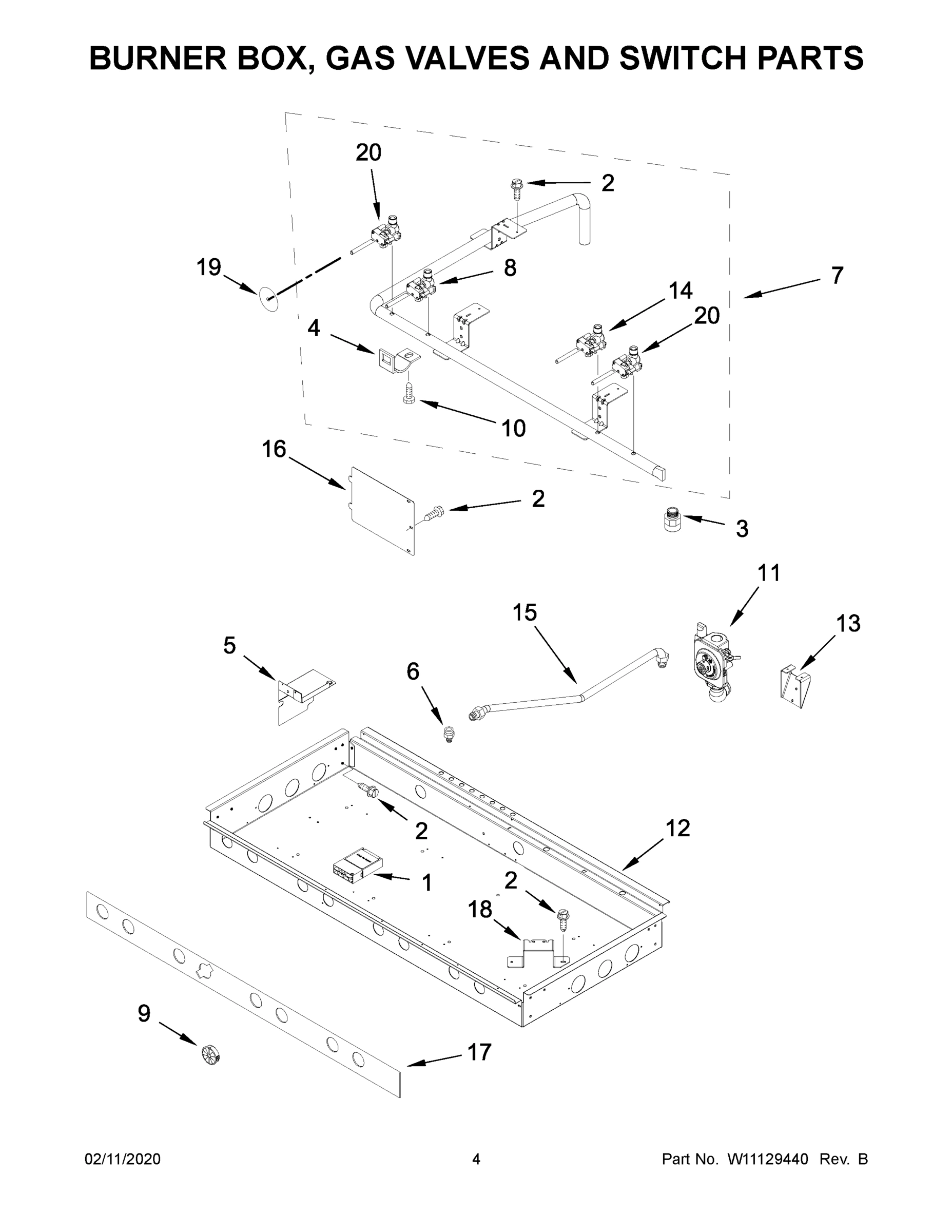 03 - BURNER BOX, GAS VALVES AND SWITCH PARTS