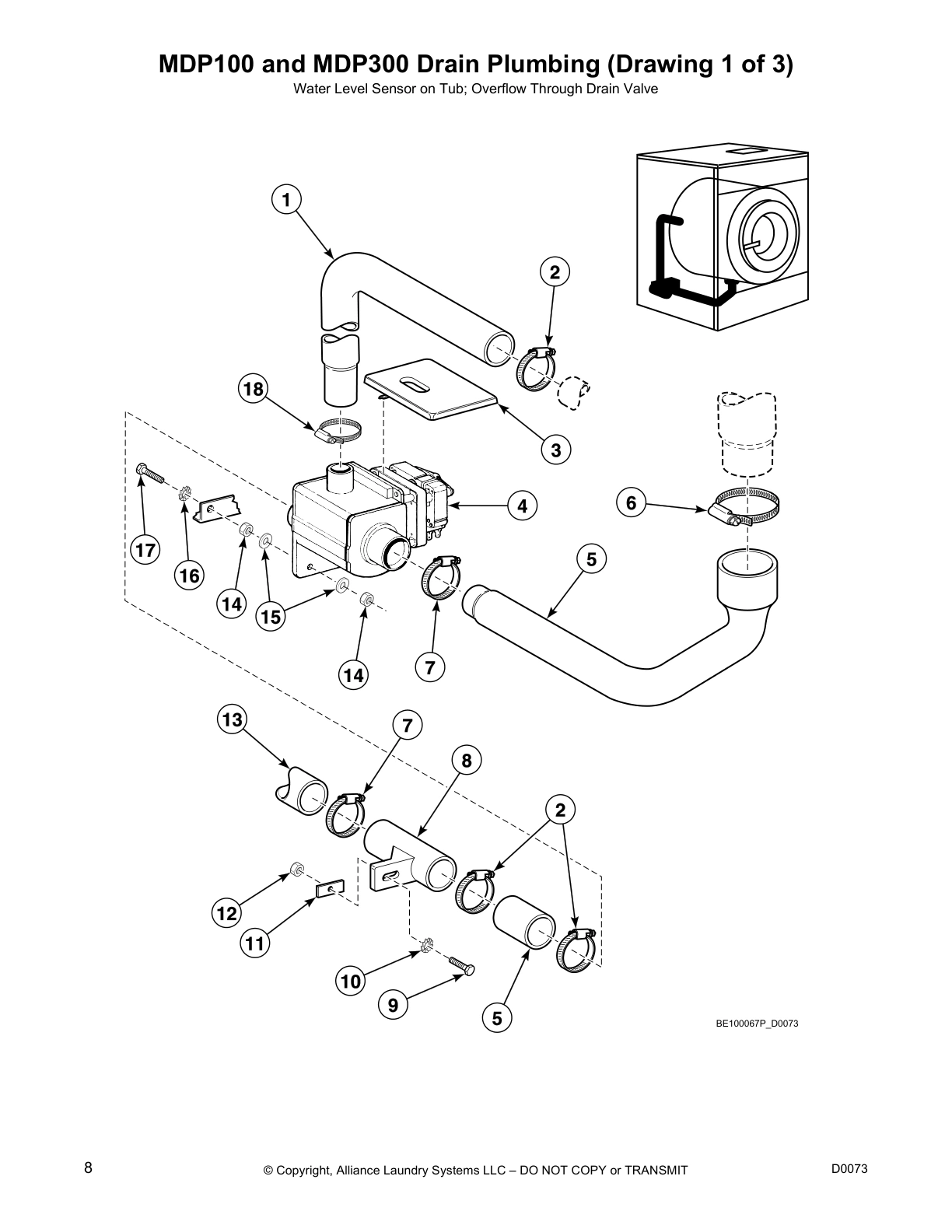 MDP100 and MDP300 Drain Plumbing (Drawing 1 of 3)