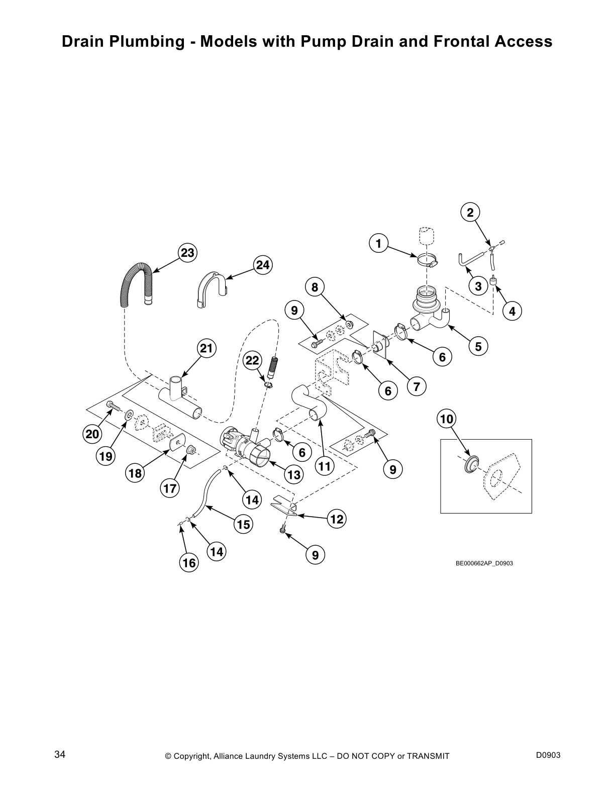 Drain Plumbing - Models with Pump Drain and Frontal Access