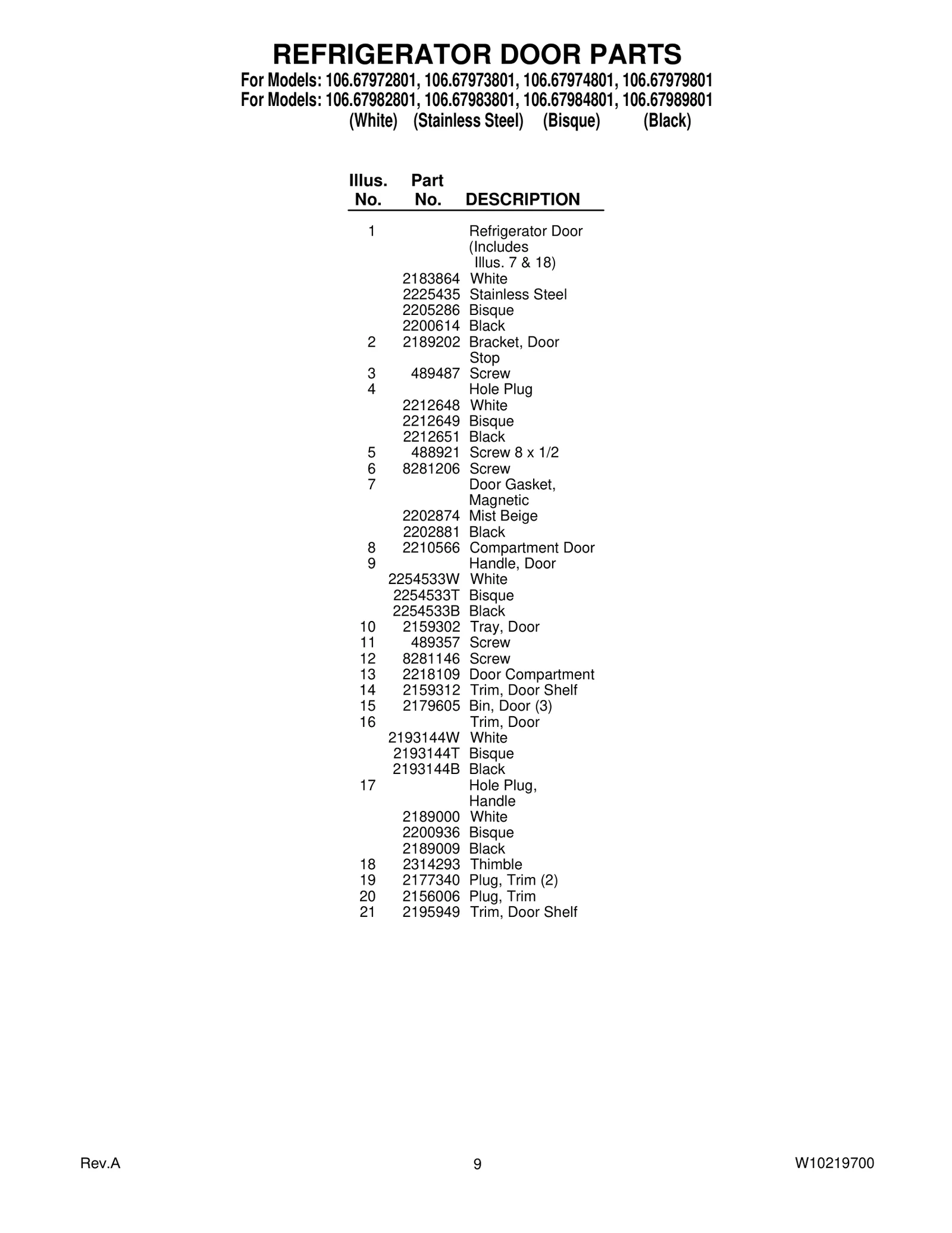 REFRIGERATOR DOOR PARTS