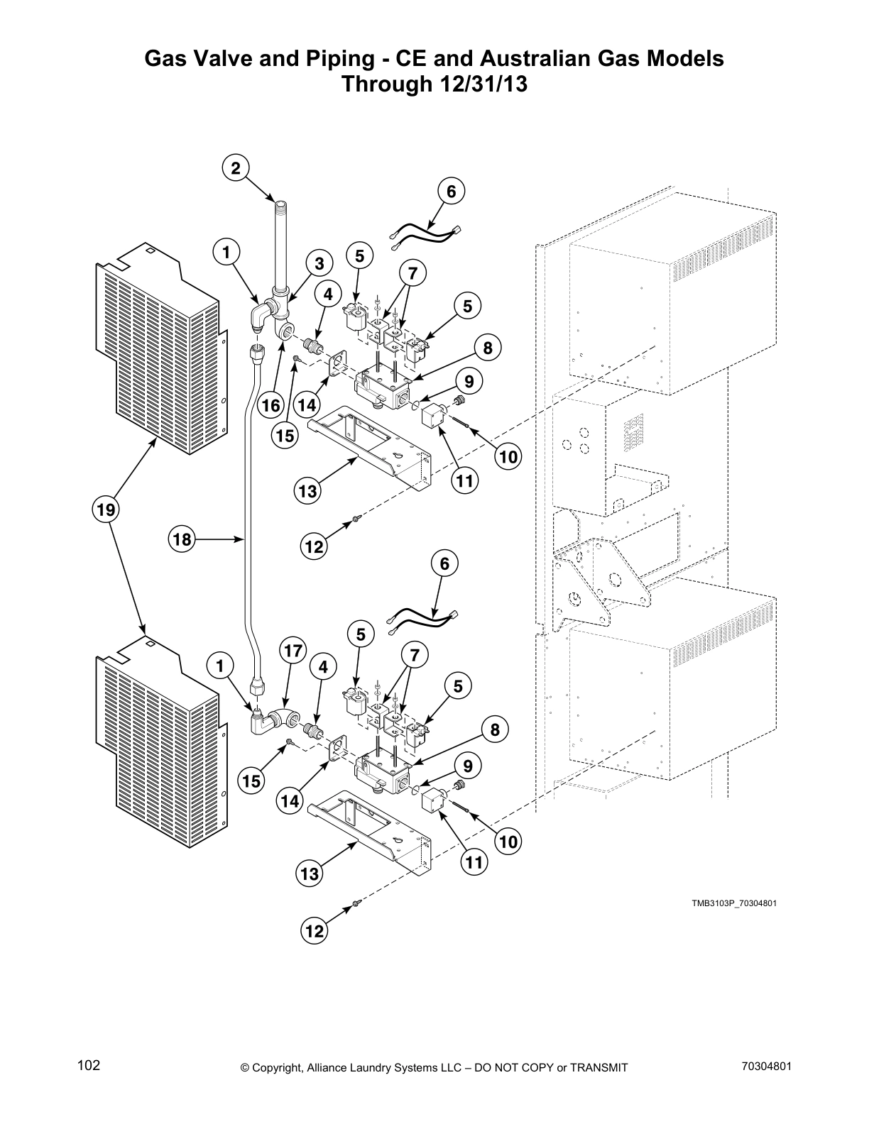 Gas Valve and Piping - CE and Australian Gas Models
Through 12/31/13