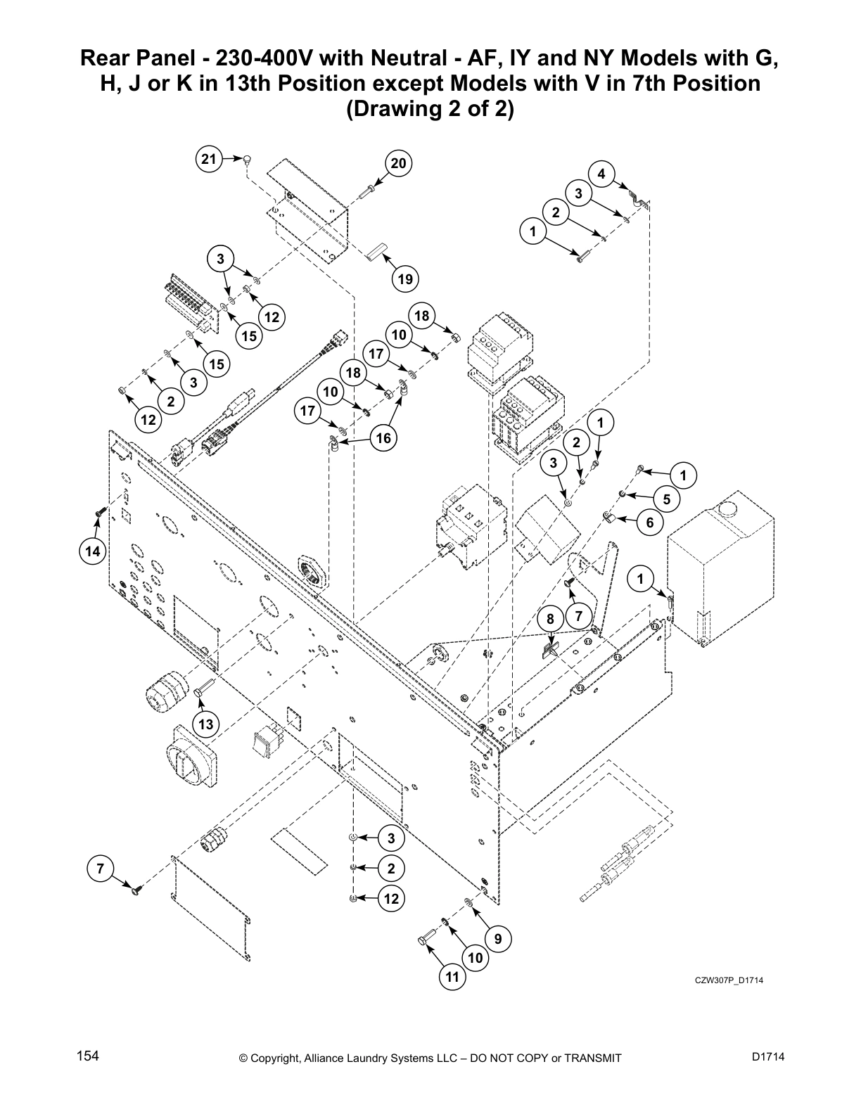 Rear Panel - 230-400V with Neutral - AF, IY and NY Models with G, 
H, J or K in 13th Position except Models with V in 7th Position 
(Drawing 2 of 2)