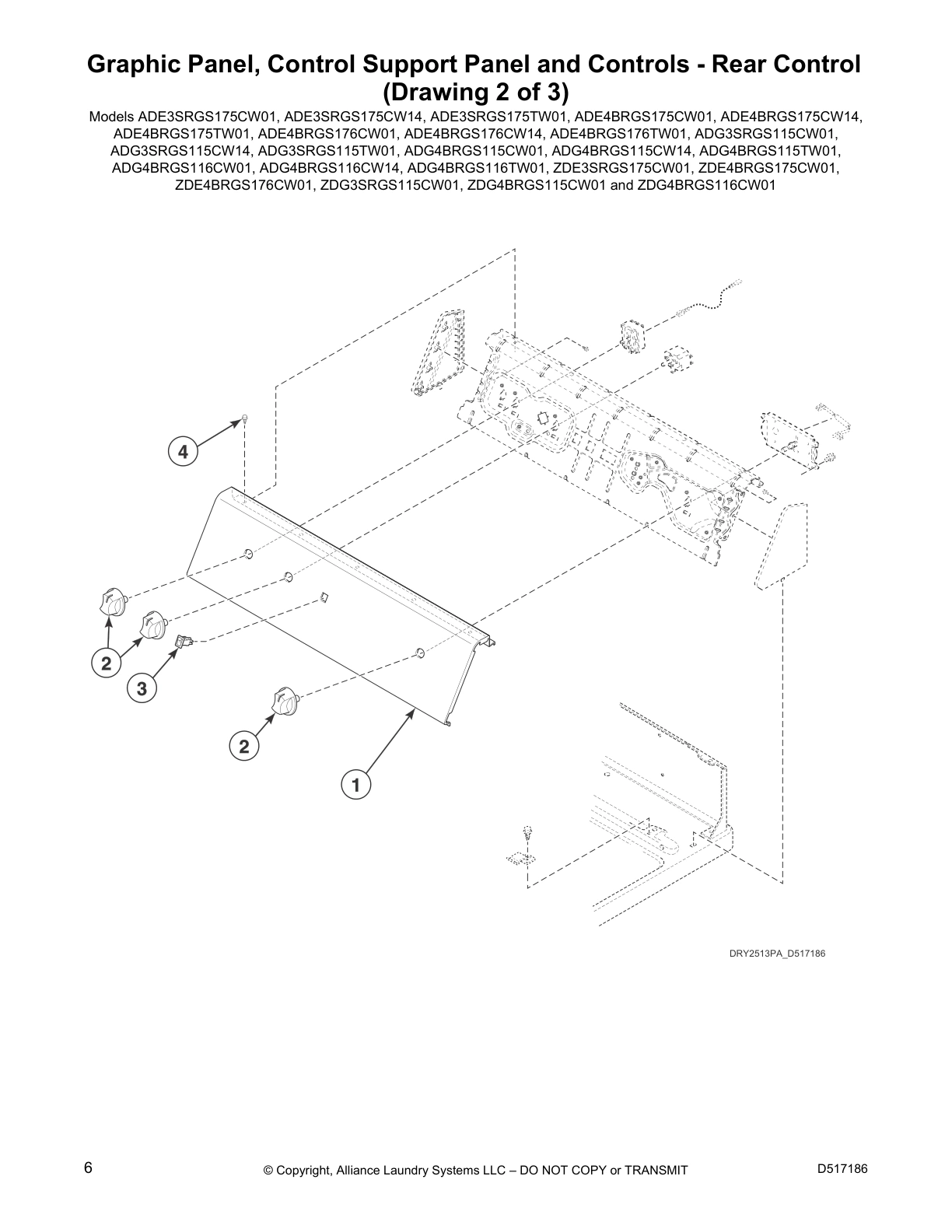 Graphic Panel, Control Support Panel and Controls - Rear Control 
(Drawing 2 of 3)