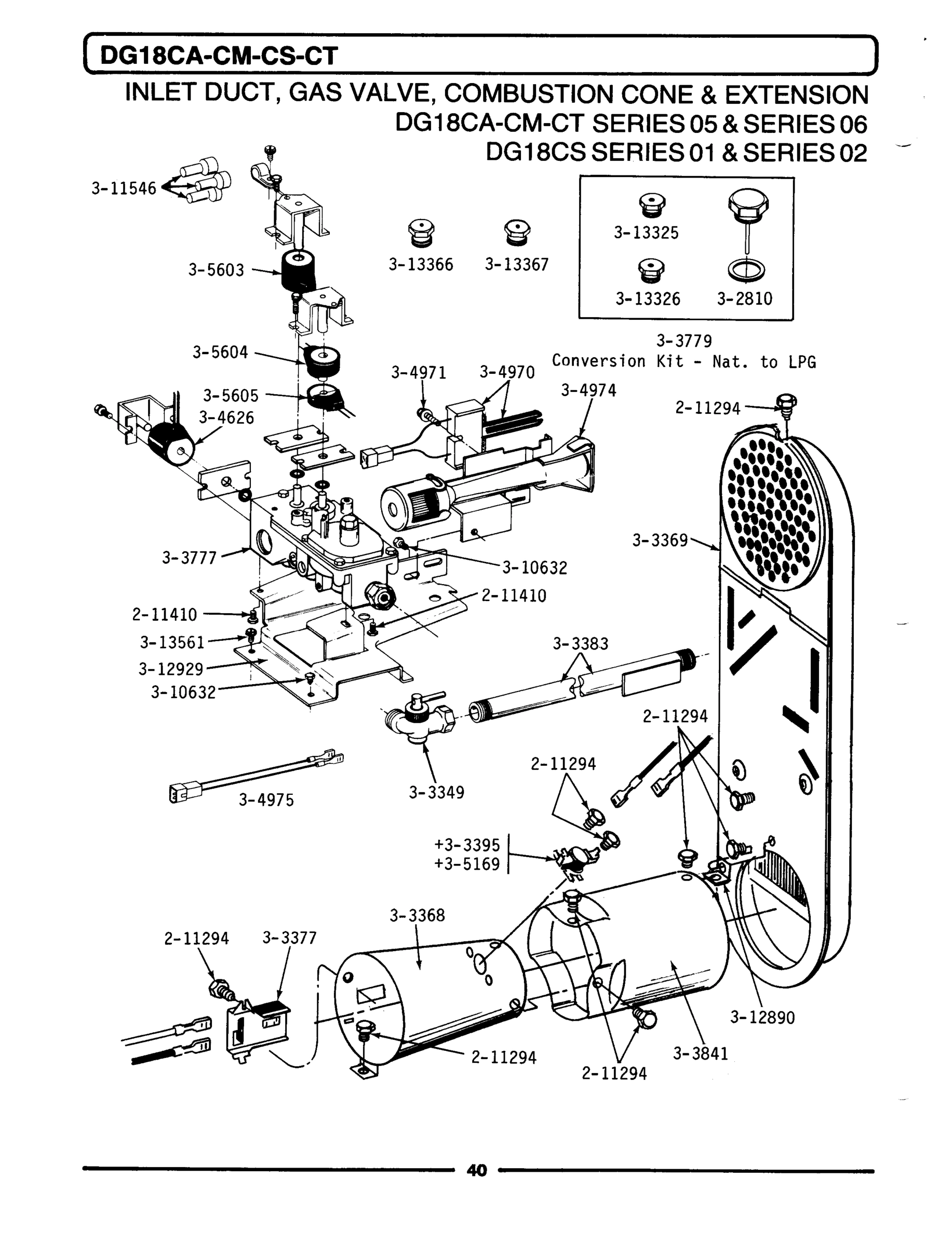 15 - INLET DUCT, GAS VALVE, CONE & EXTENSION