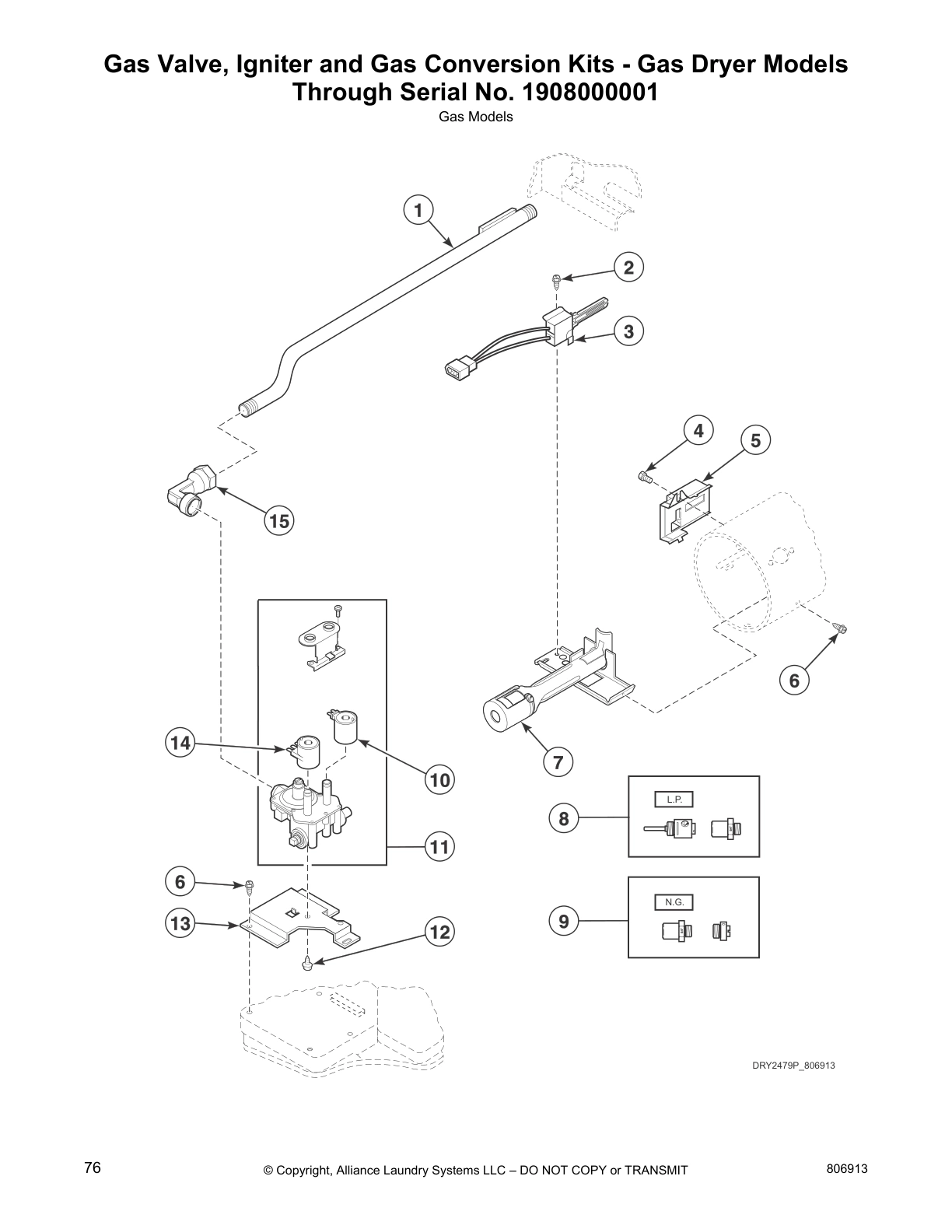Gas Valve, Igniter and Gas Conversion Kits - Gas Dryer Models
Through Serial No. 1908000001