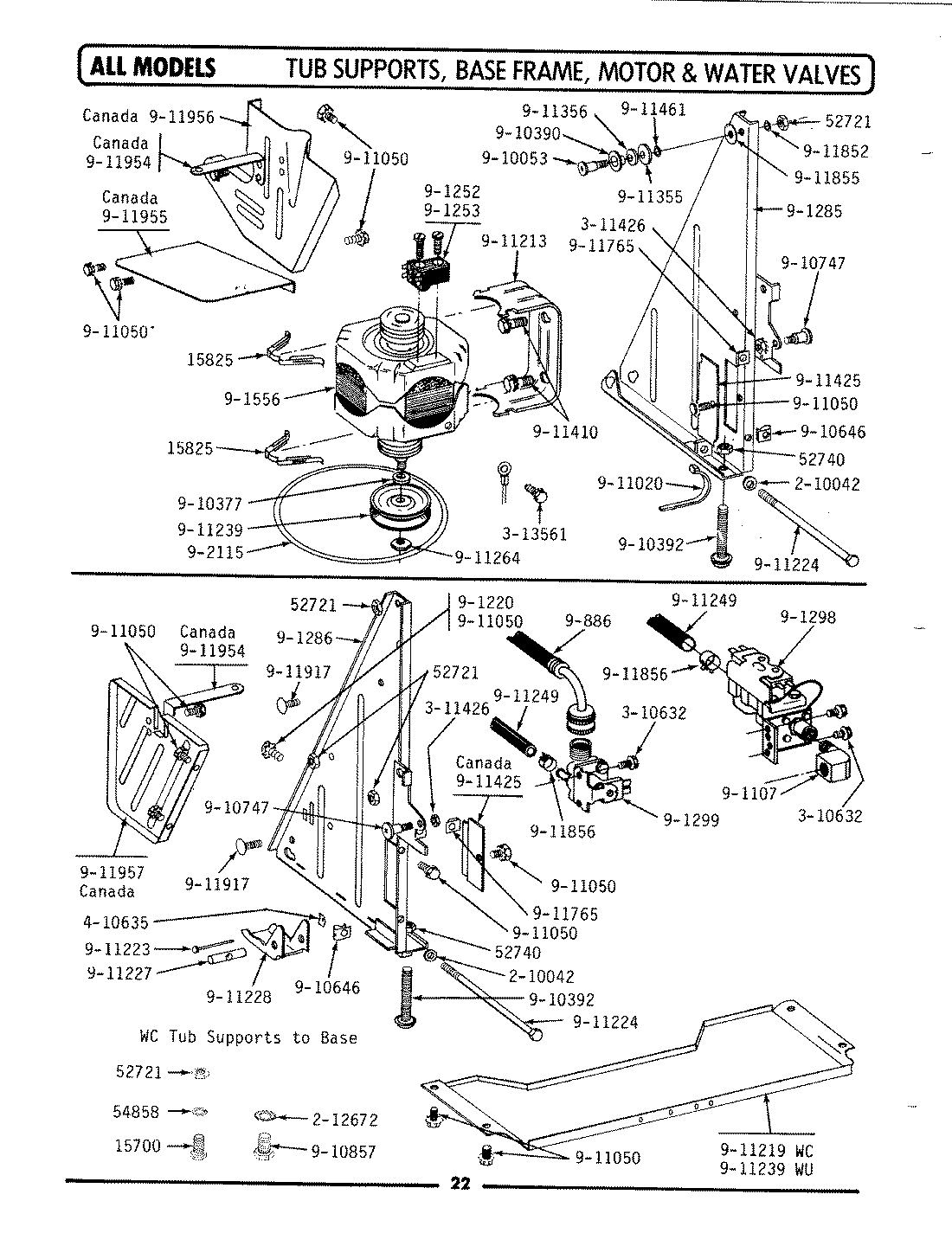 15 - TUB SUPPORTS, BASE FRAME, MOTOR & VALVES