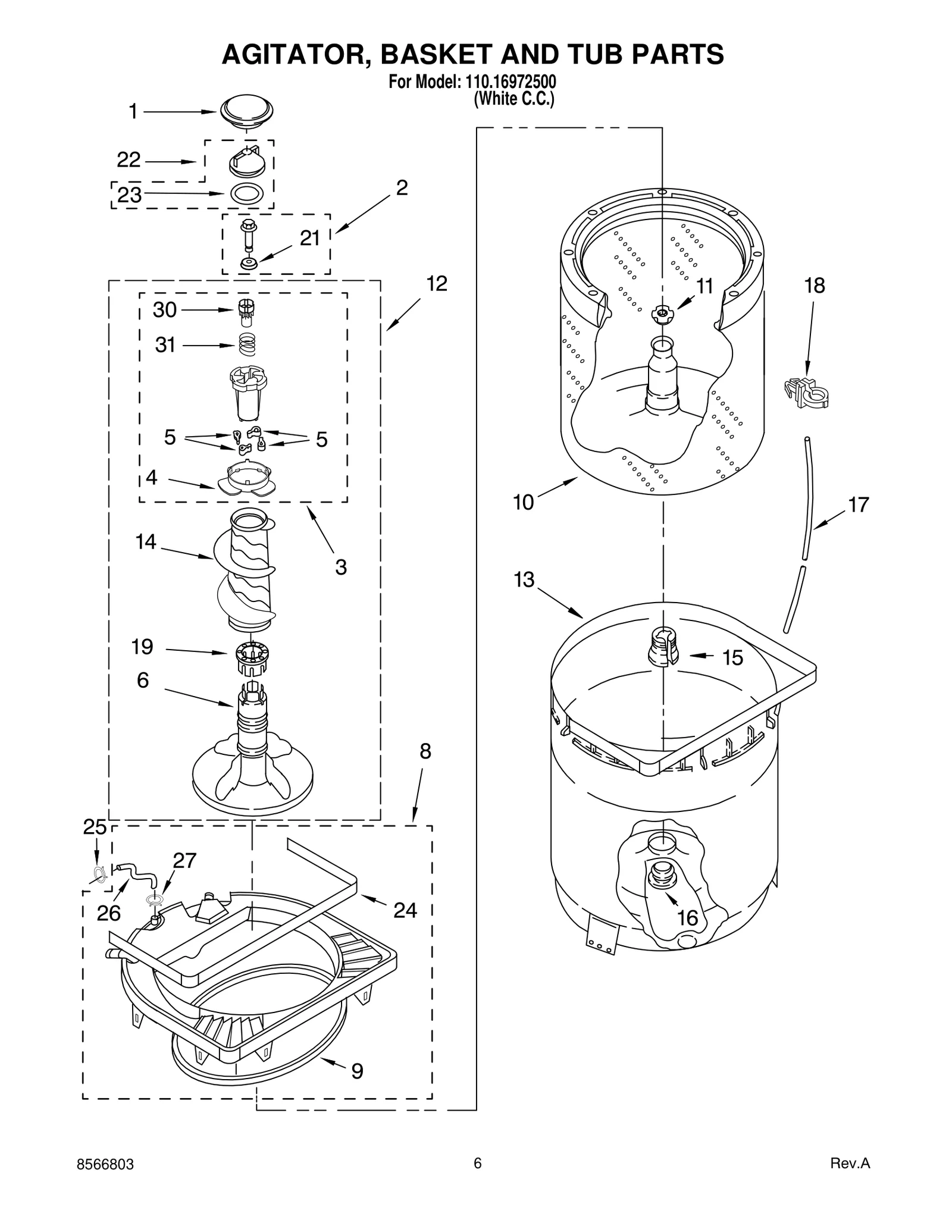 AGITATOR, BASKET AND TUB PARTS