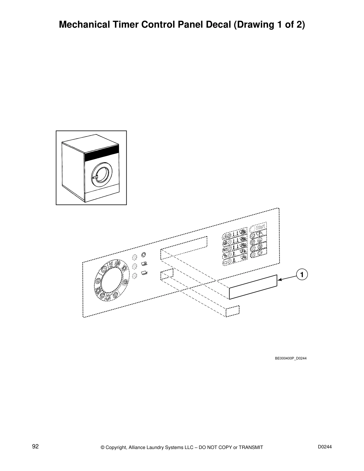 Mechanical Timer Control Panel Decal (Drawing 1 of 2)