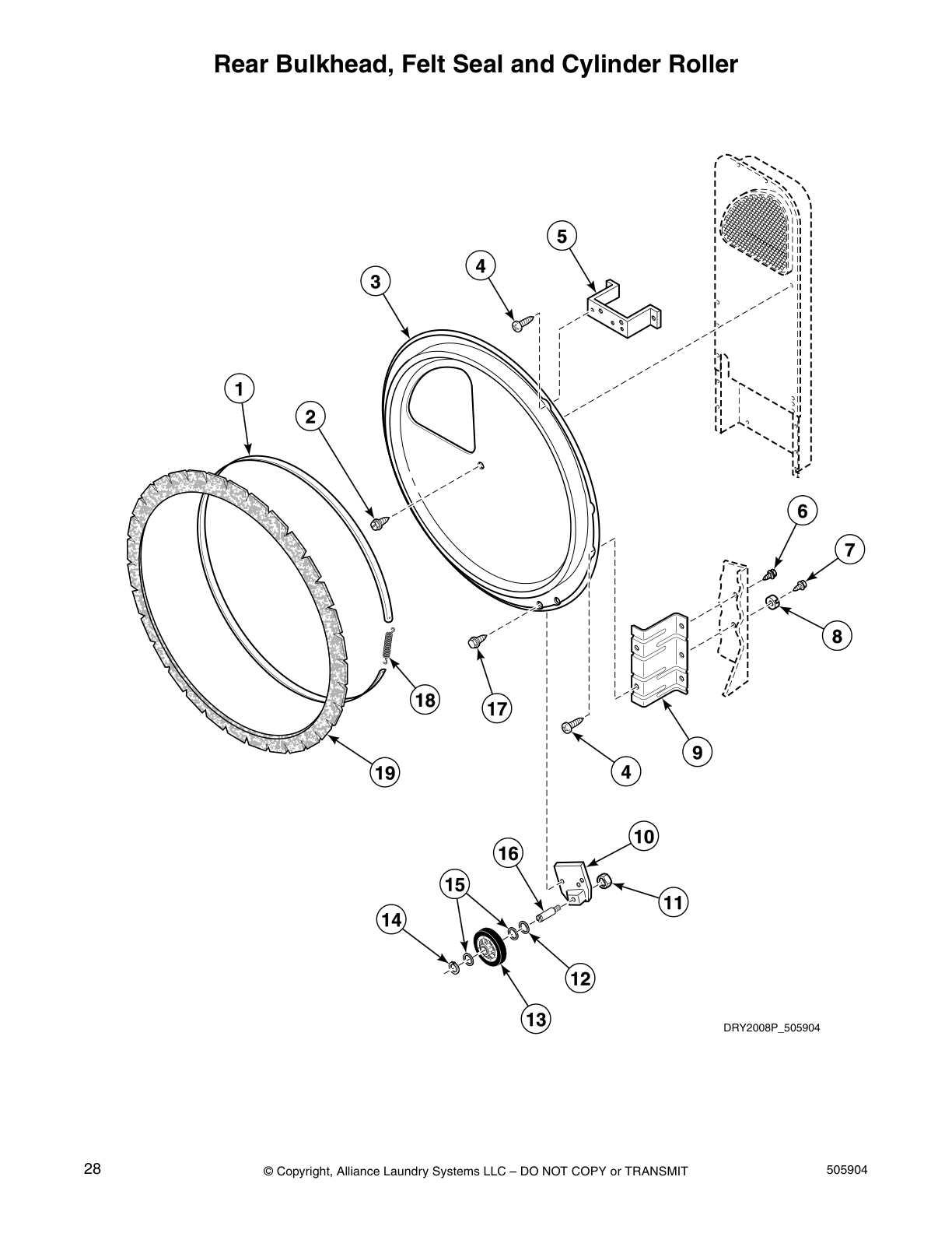 Rear Bulkhead, Felt Seal and Cylinder Roller