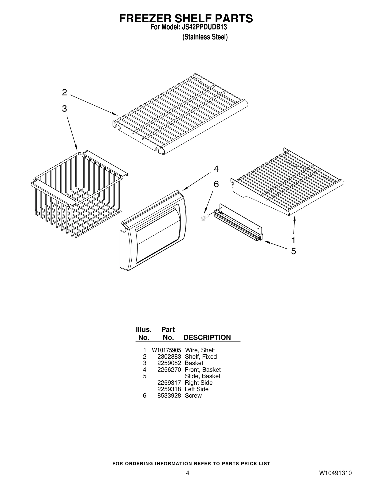 FREEZER SHELF PARTS