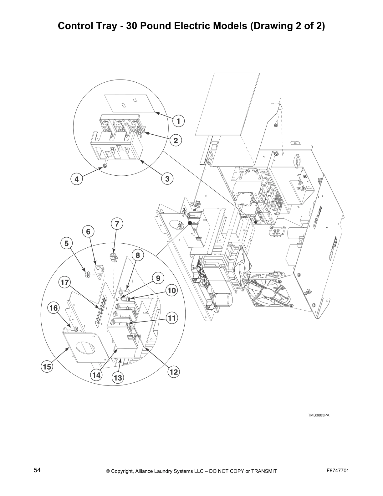 Control Tray - 30 Pound Electric Models (Drawing 2 of 2)