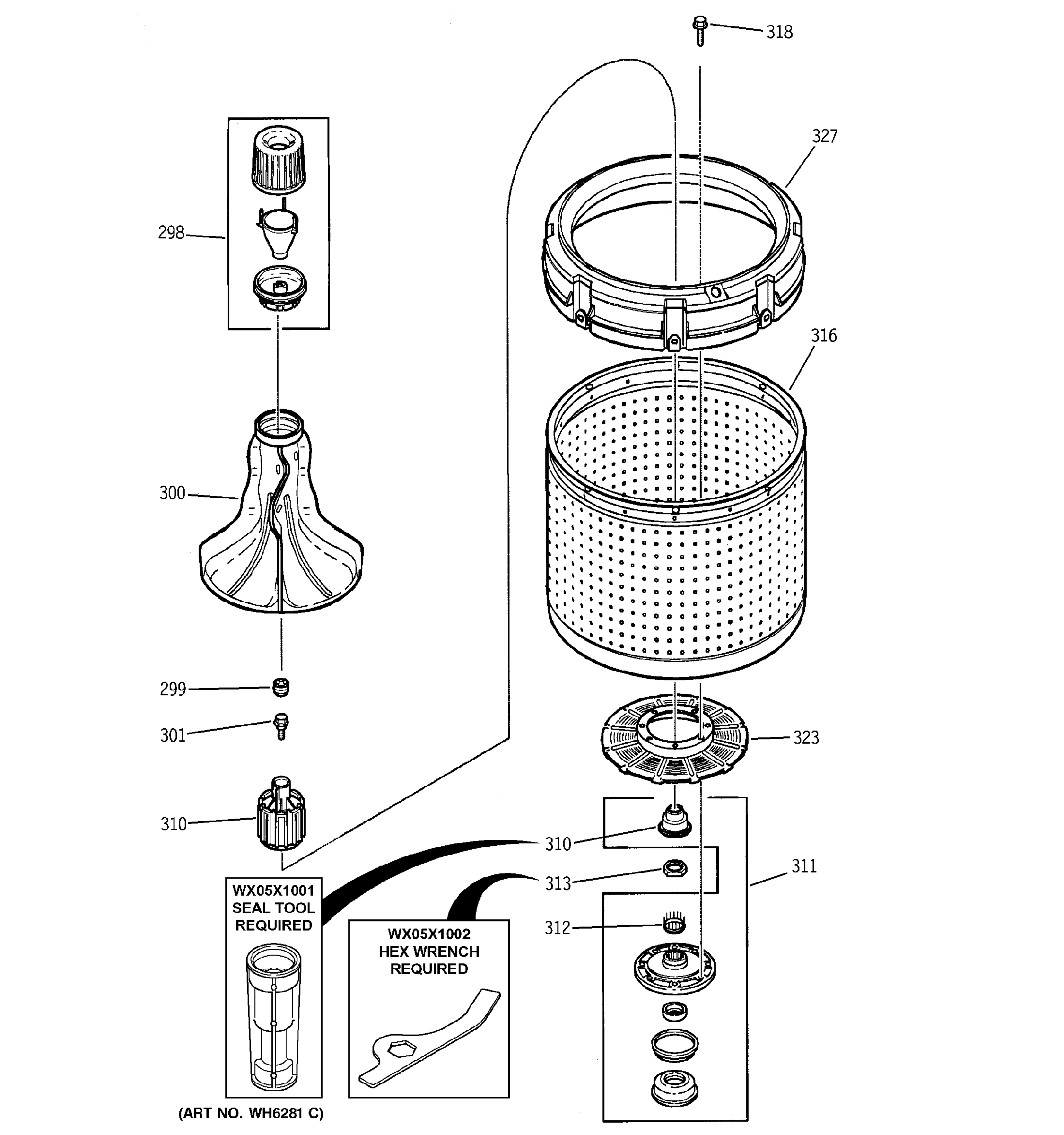 AGITATOR, DRIVE BELL, WASHTUB & HUB