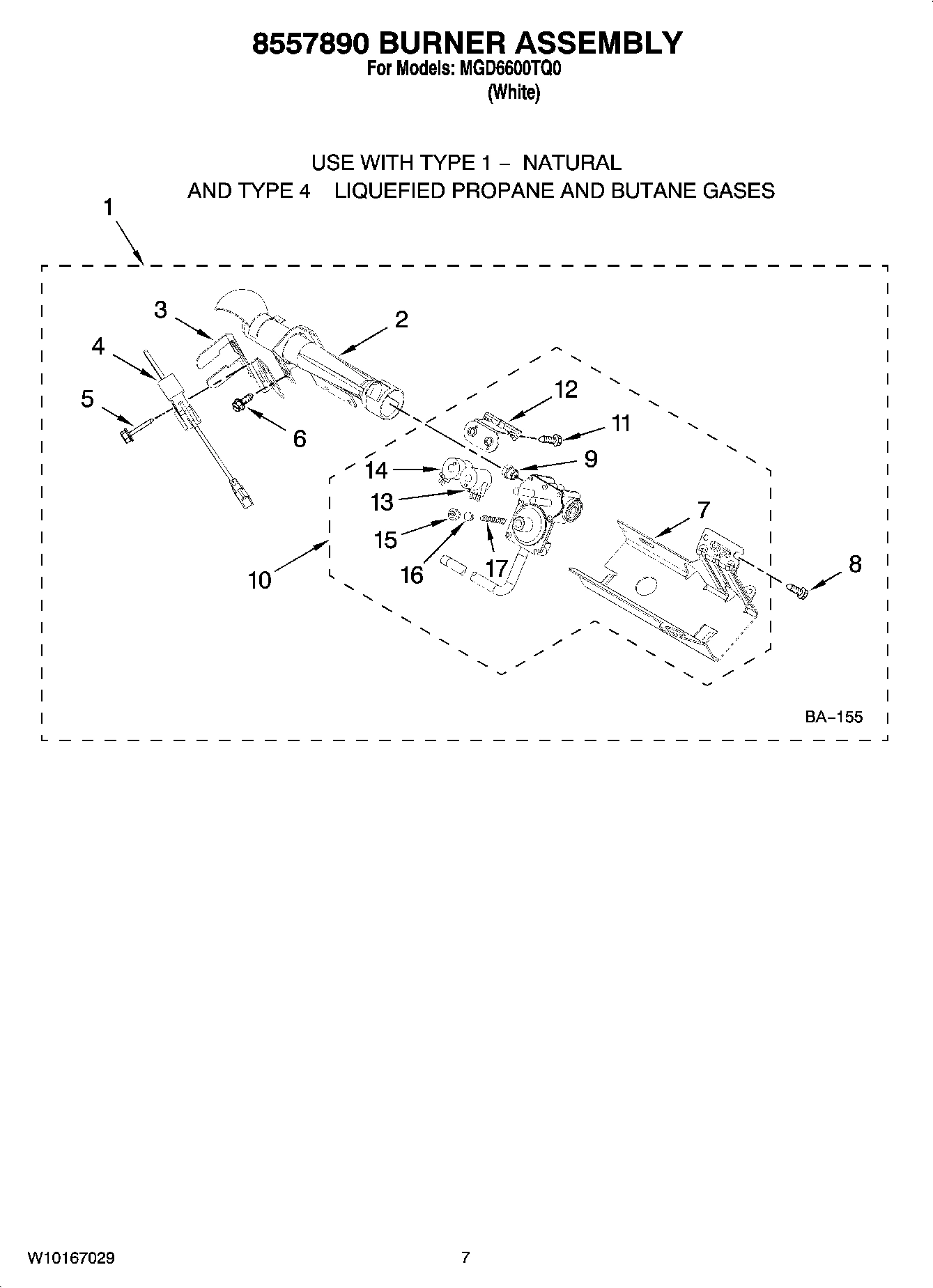 04 - 8557890 BURNER ASSEMBLY, OPTIONAL PARTS (NOT INCLUDED)