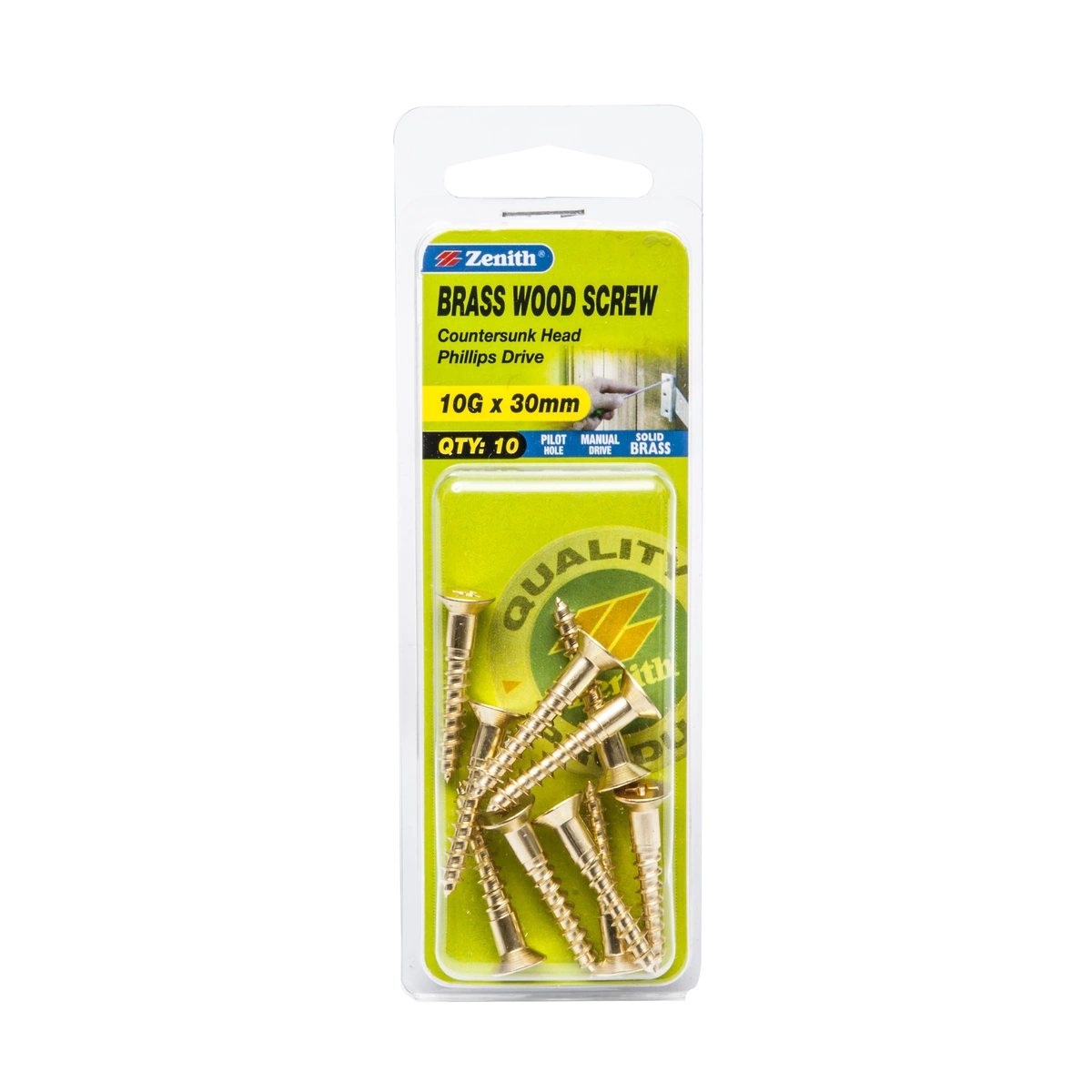 ZENITH® 10G x 30mm Solid Brass, Phillips Drive, Wood Screws – Internal Use – 10 Pack