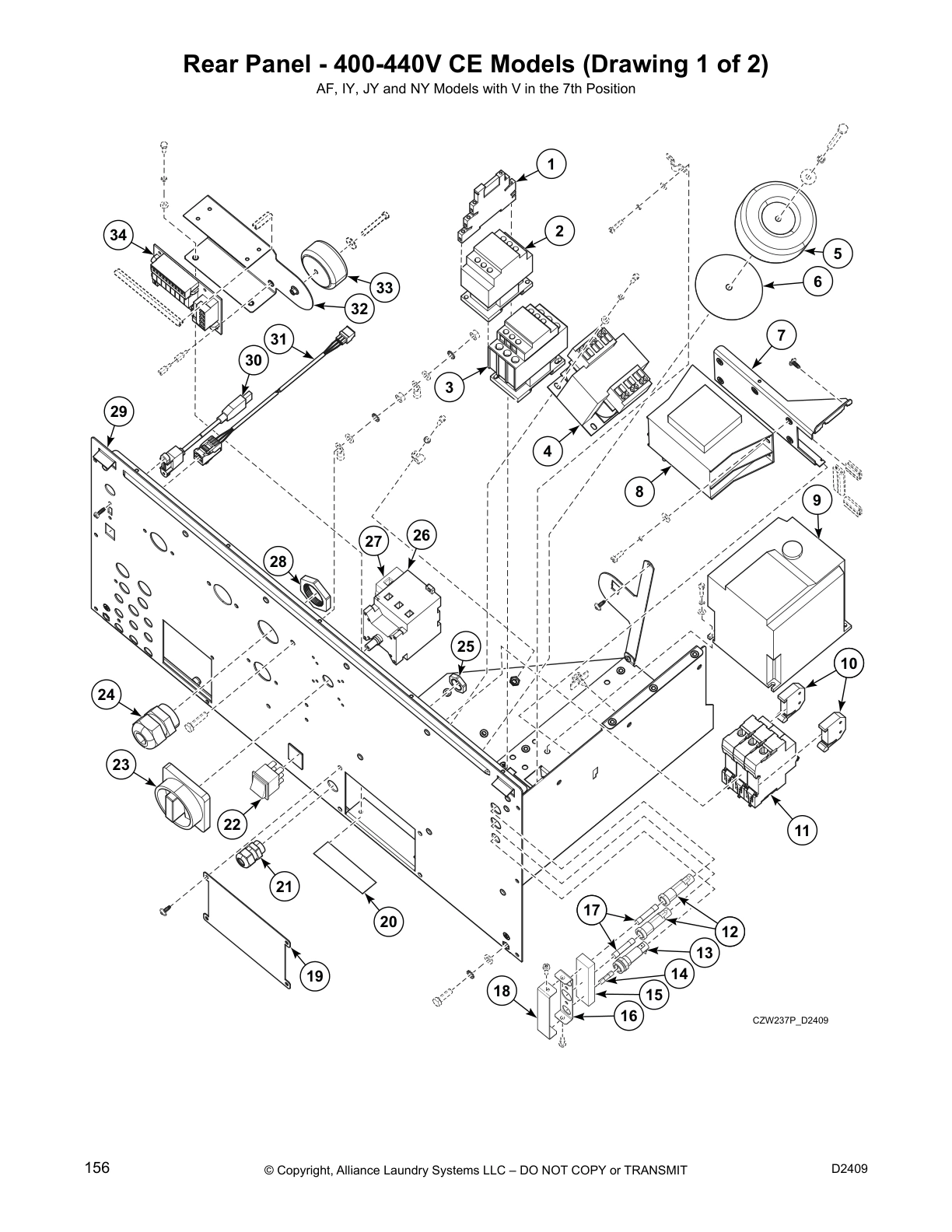 Rear Panel - 400-440V CE Models (Drawing 1 of 2)