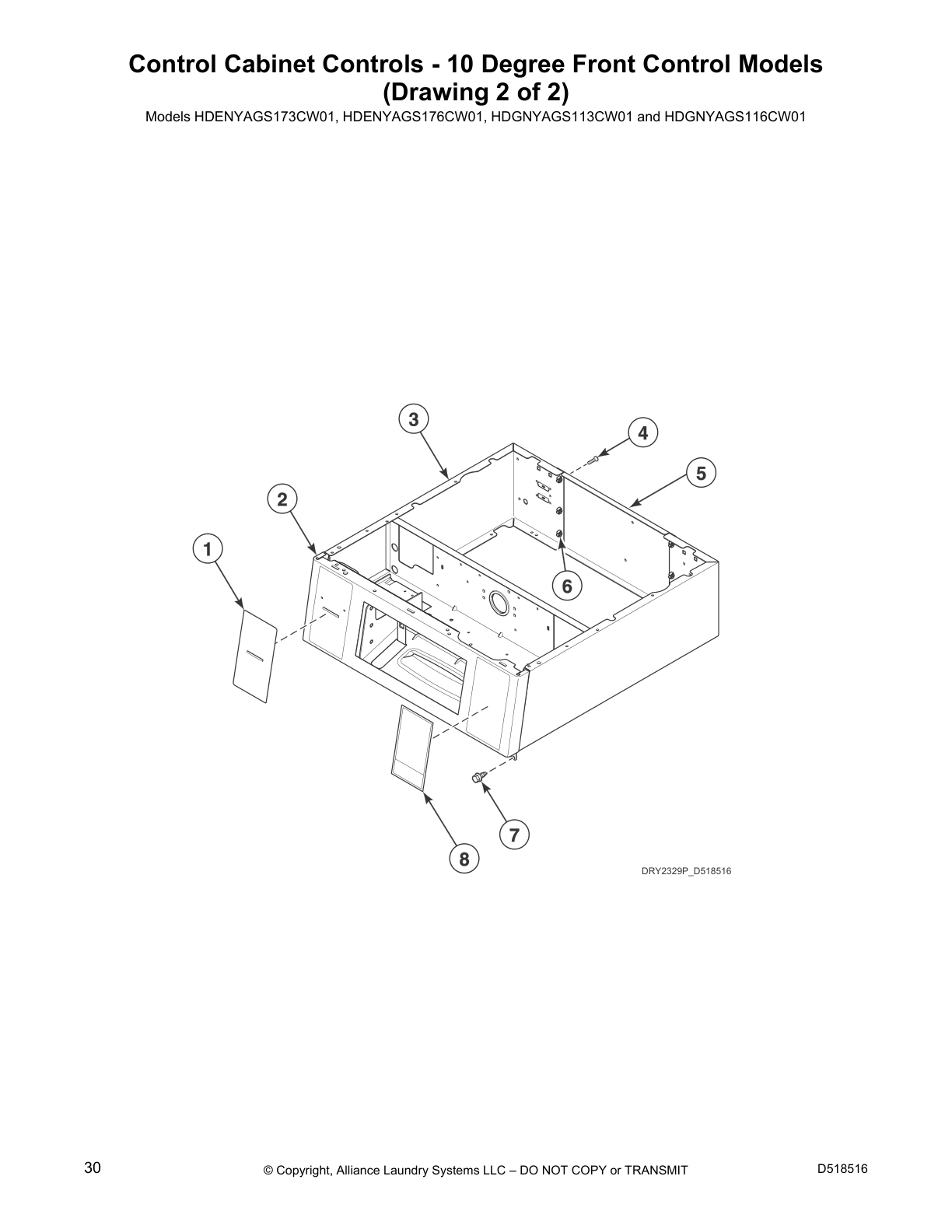 Control Cabinet Controls - 10 Degree Front Control Models 
(Drawing 2 of 2)