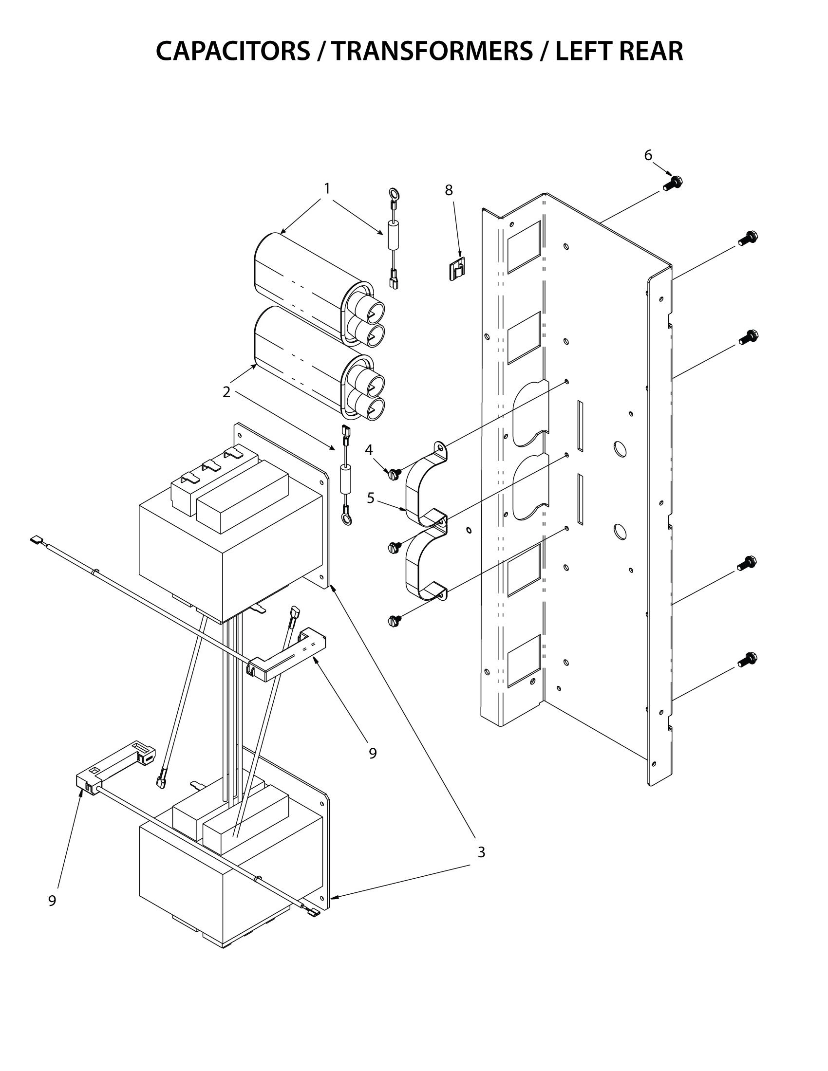 CAPACITORS / TRANSFORMERS - LEFT REAR