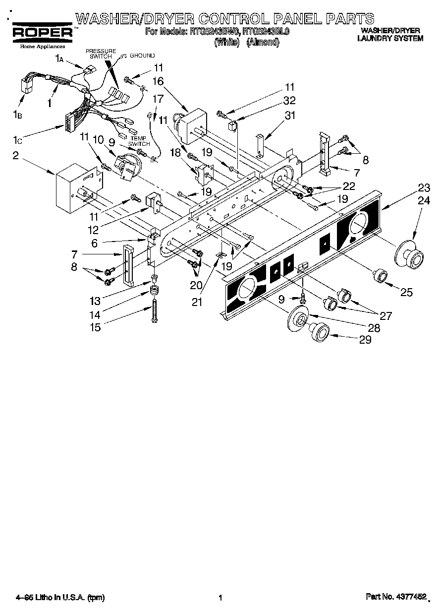 01 - WASHER/DRYER CONTROL PANEL