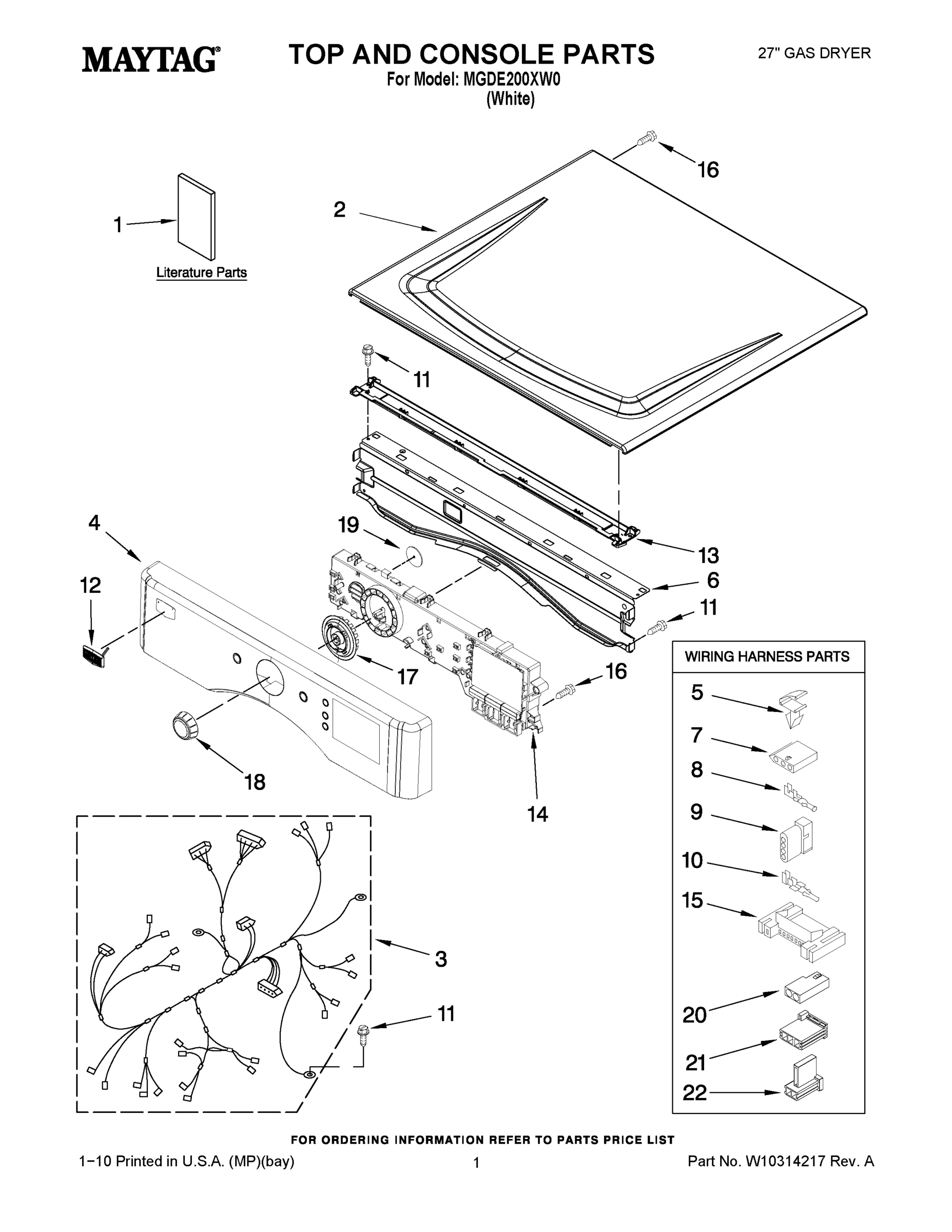 01 - TOP AND CONSOLE PARTS