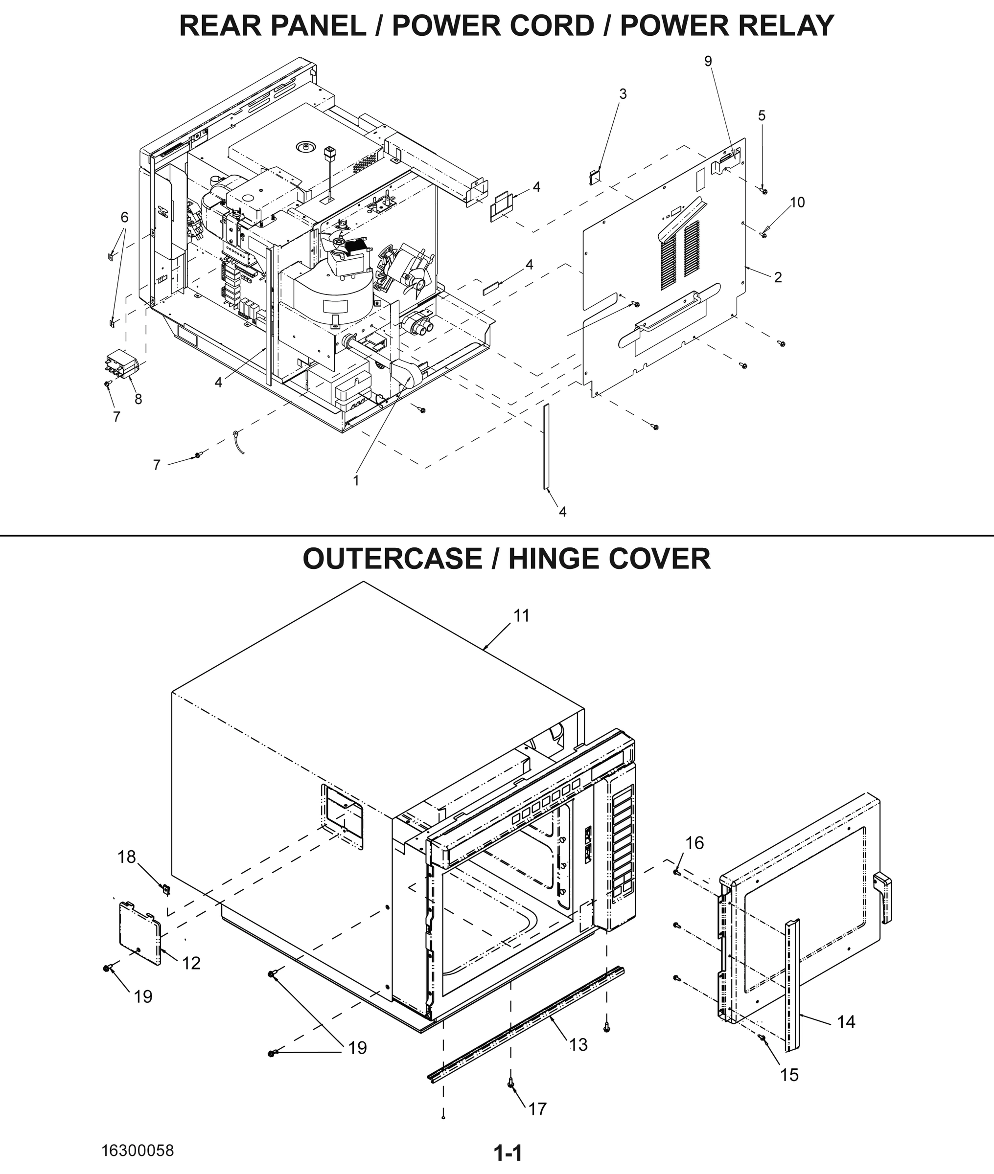 REAR PANEL / POWER CORD / POWER RELAY / OUTERCASE / HINGE COVER
