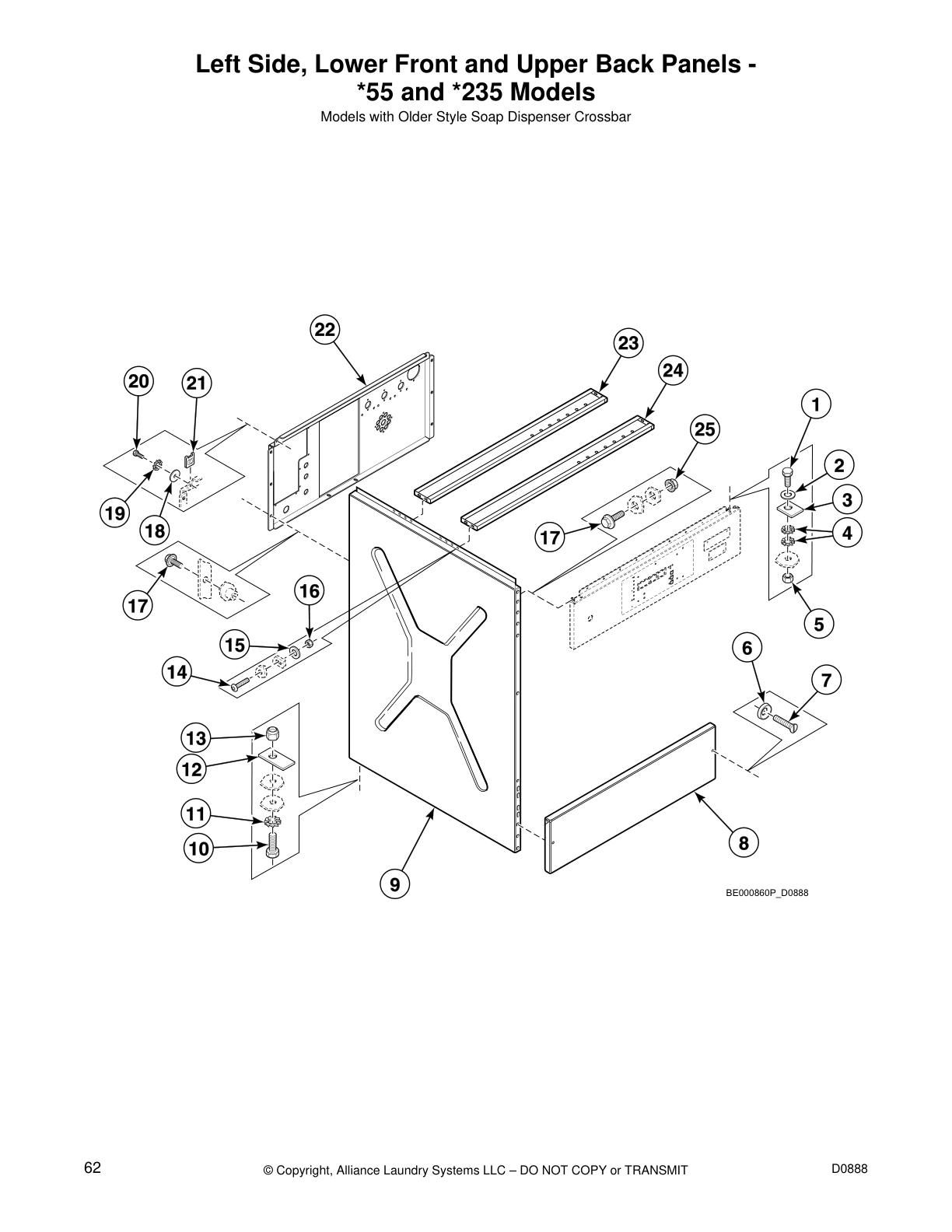 Left Side, Lower Front and Upper Back Panels - 
*55 and *235 Models