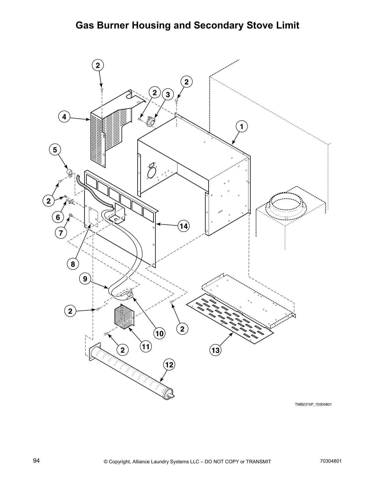 Gas Burner Housing and Secondary Stove Limit