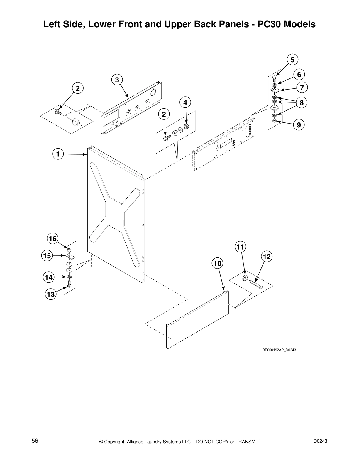 Left Side, Lower Front and Upper Back Panels - PC30 Models