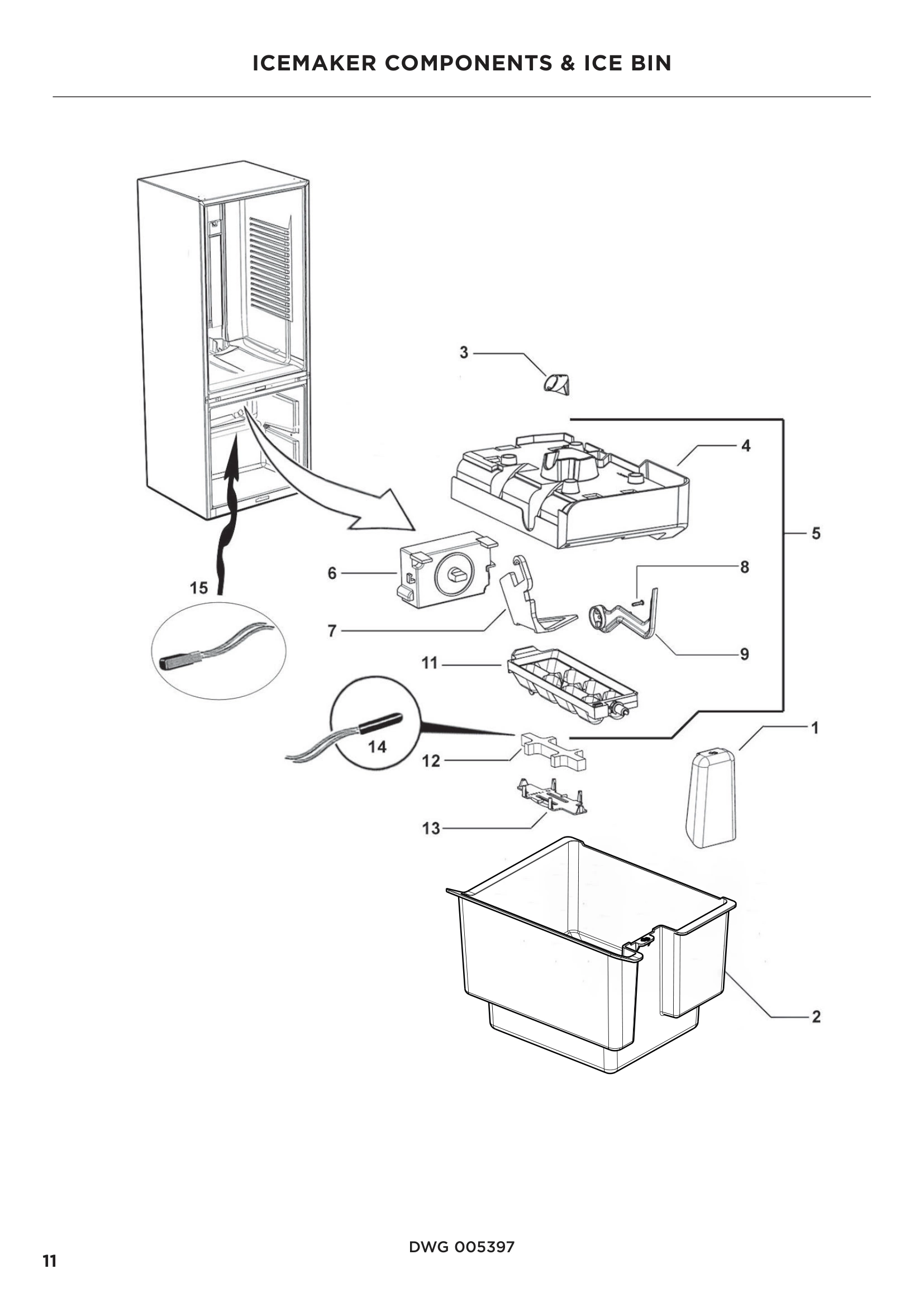 ICEMAKER COMPONENTS & ICE BIN