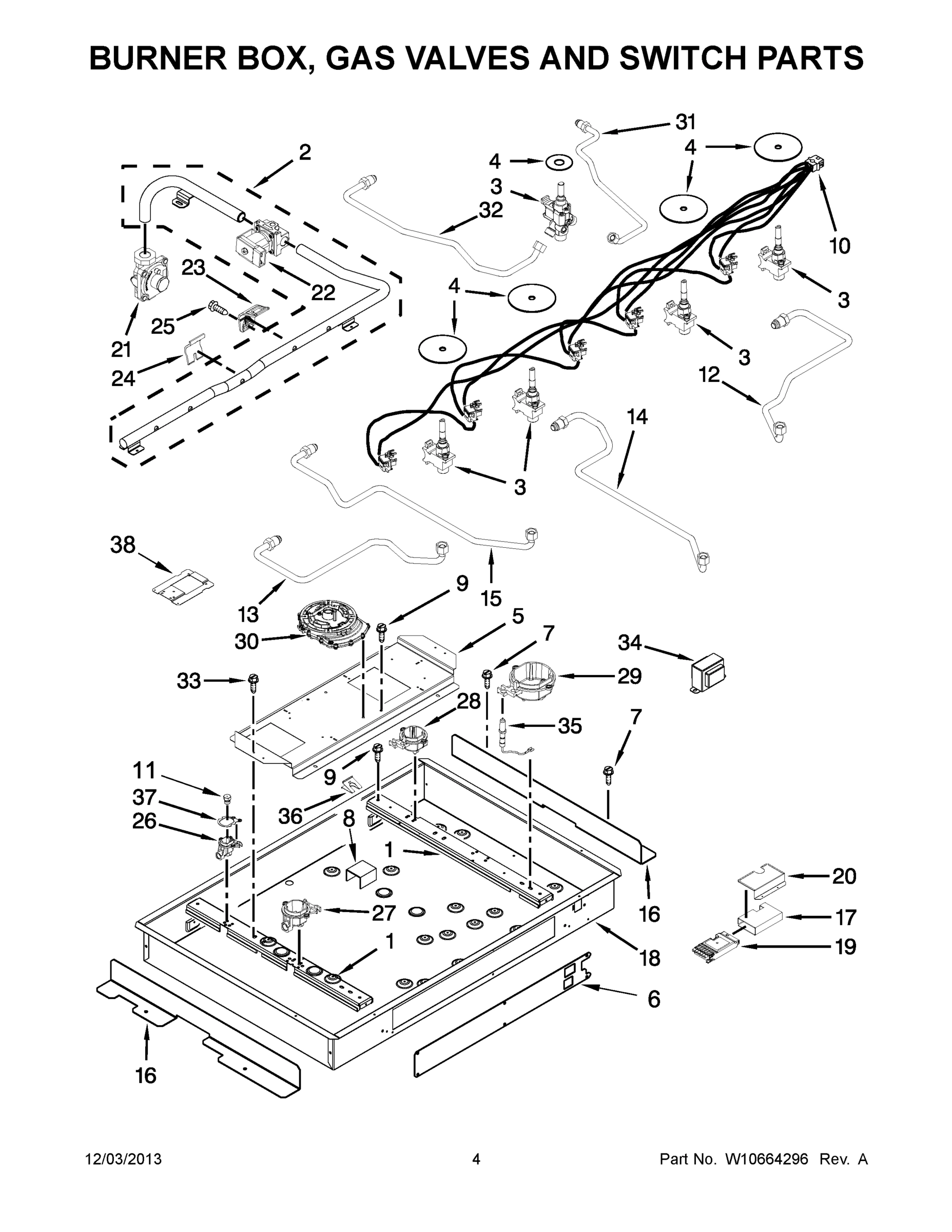 03 - BURNER BOX, GAS VALVES AND SWITCH PARTS