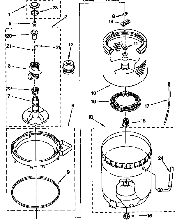 AGITATOR, BASKET AND TUB