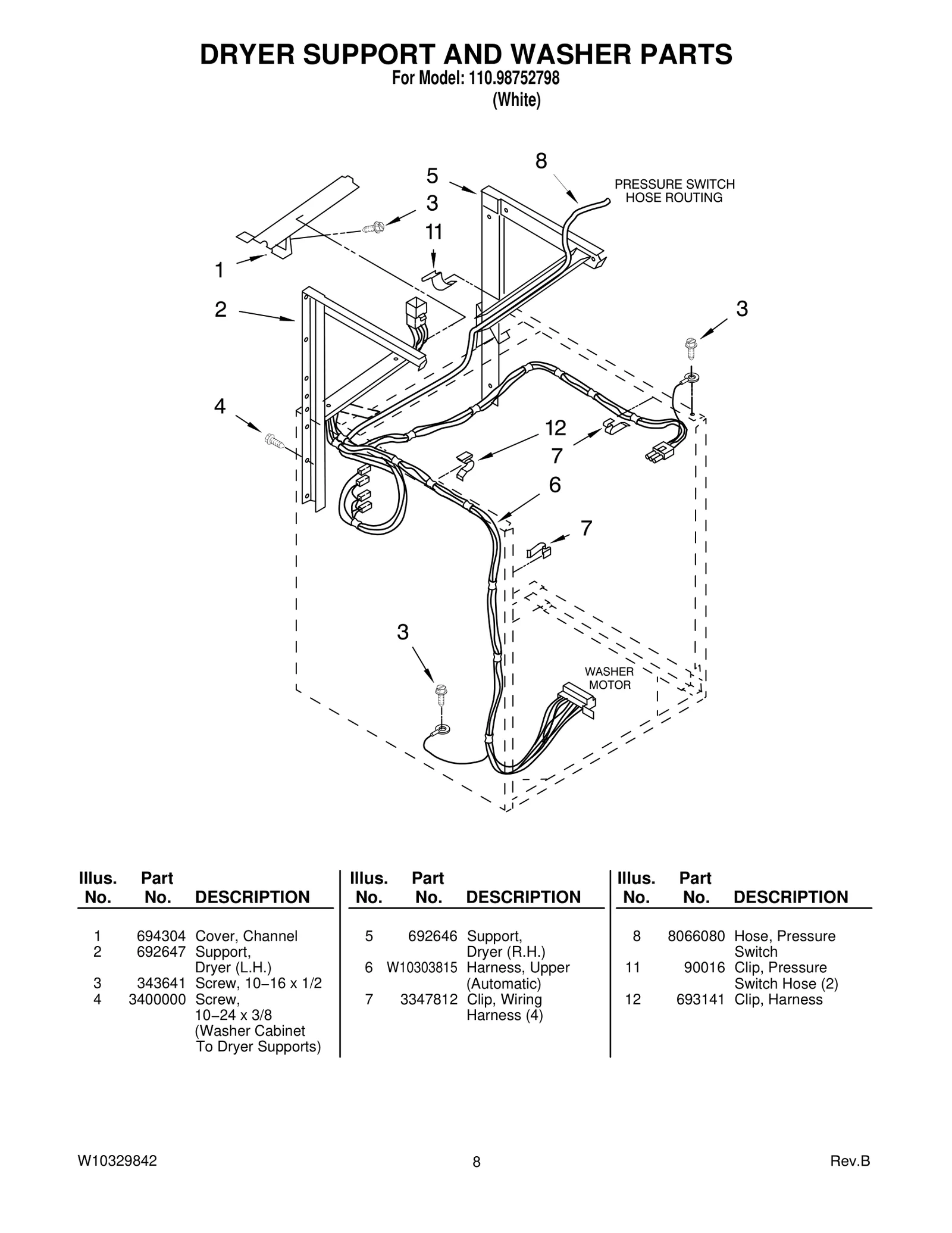 DRYER SUPPORT AND WASHER PARTS
