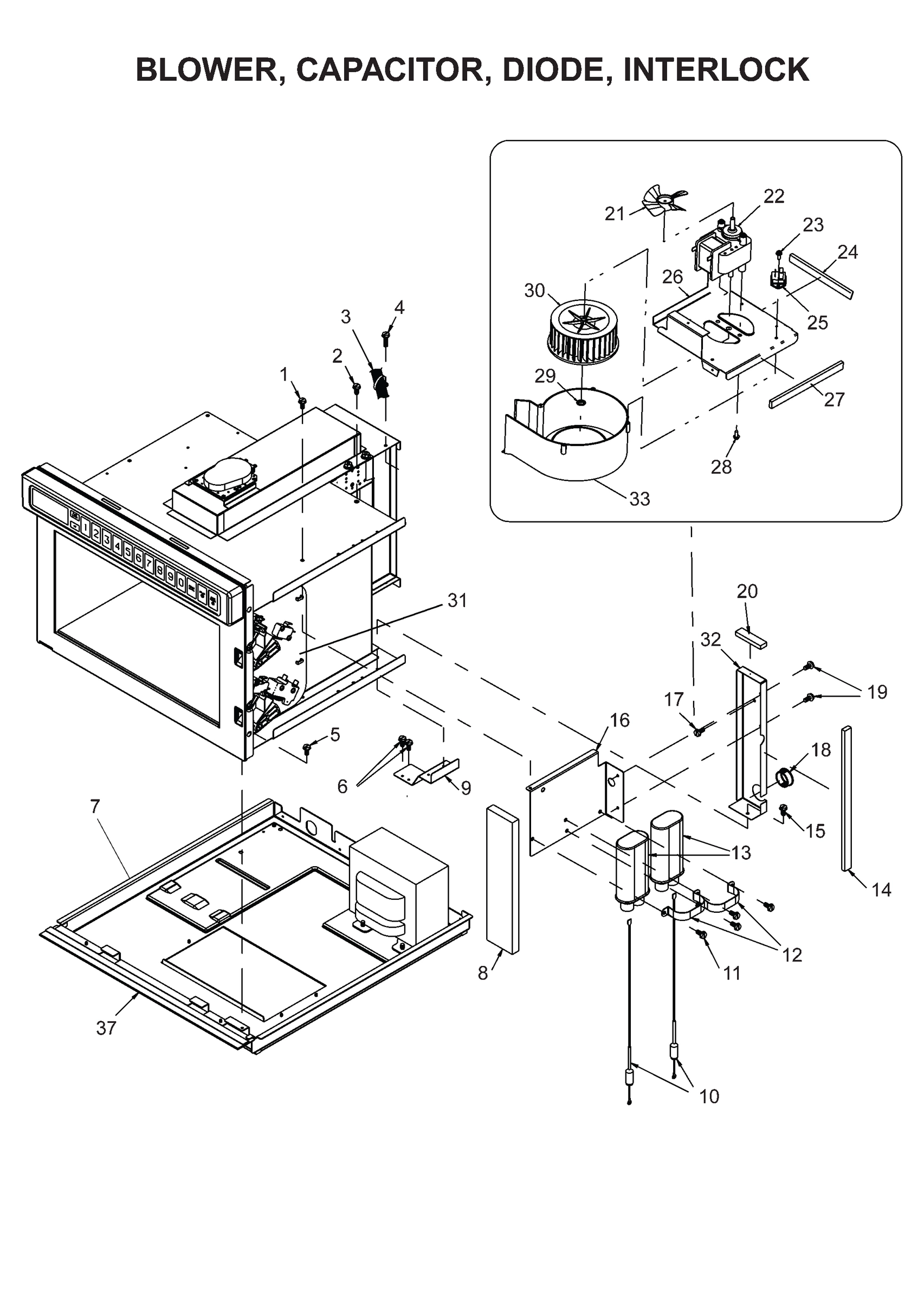 BLOWER, CAPACITOR, DIODE, INTERLOCK