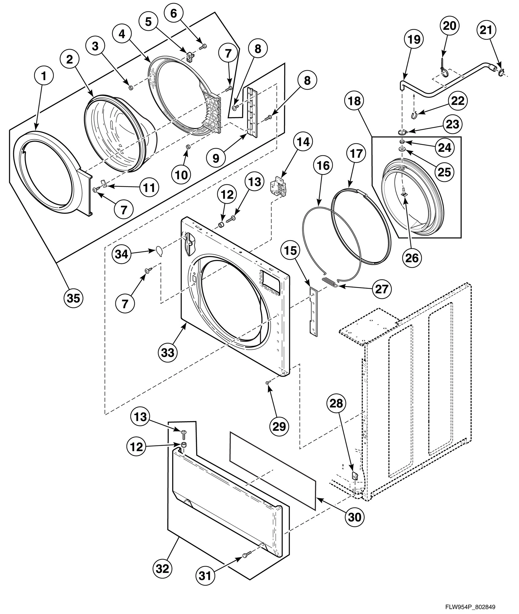 Front Panel, Door Assembly and Door Seal