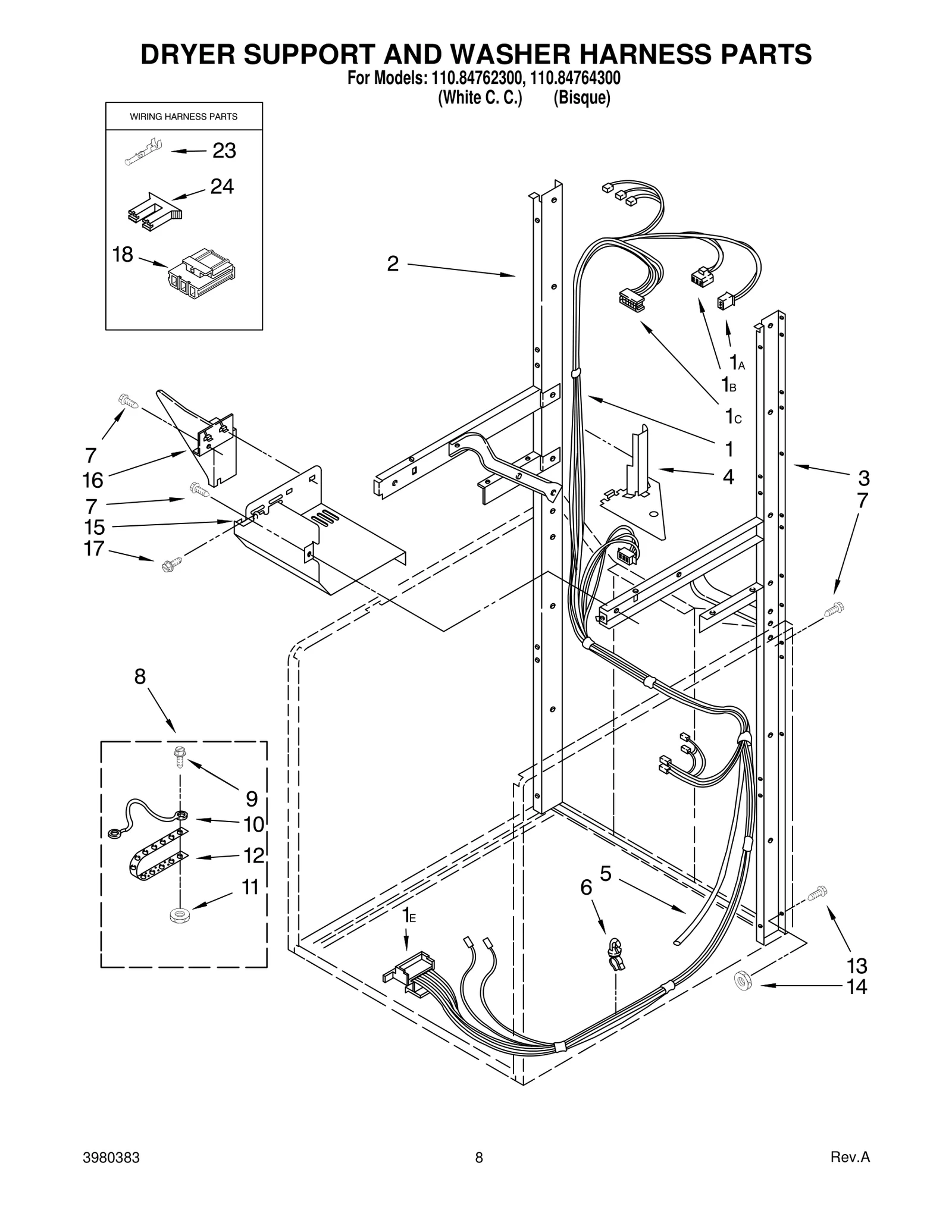 DRYER SUPPORT AND WASHER HARNESS PARTS