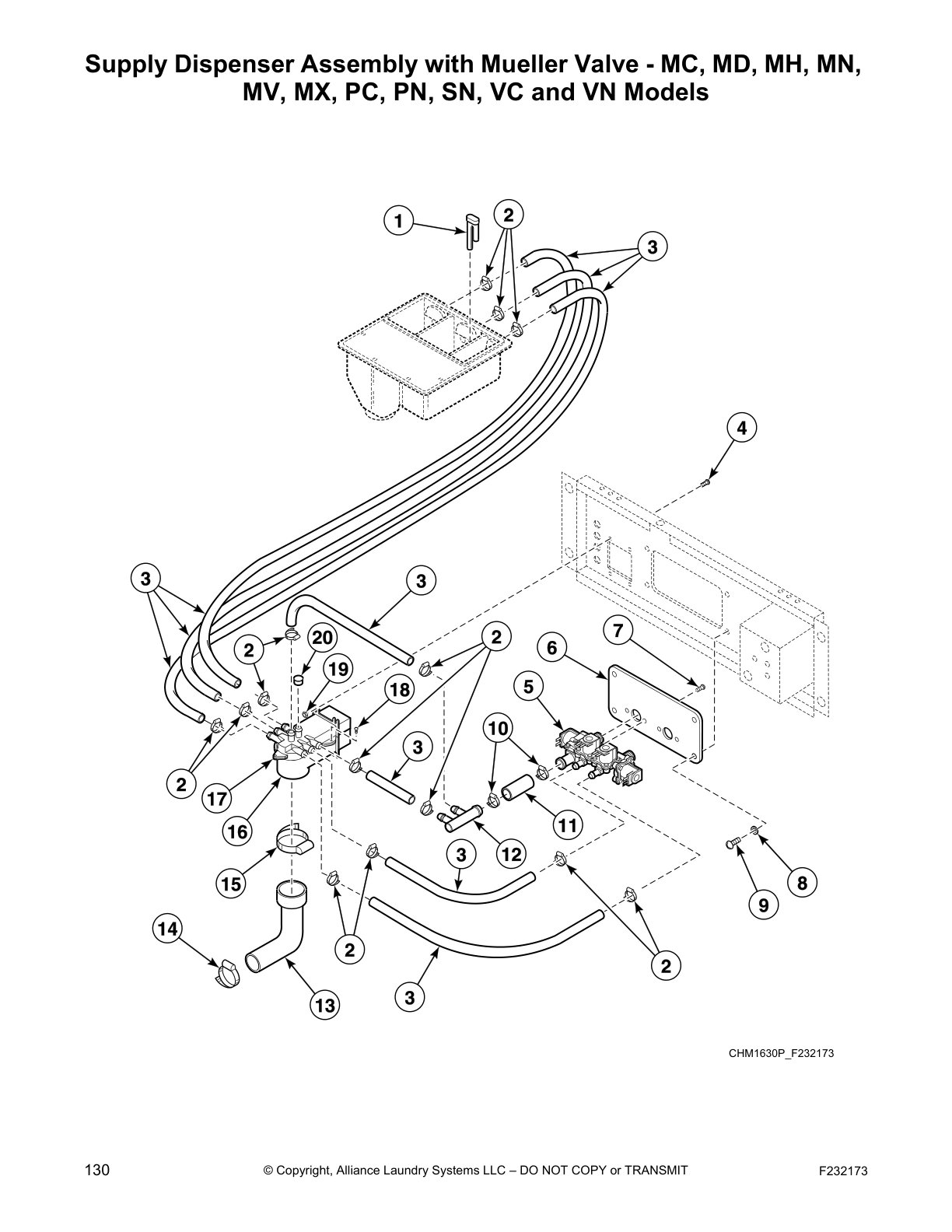 Supply Dispenser Assembly with Mueller Valve - MC, MD, MH, MN, 
MV, MX, PC, PN, SN, VC and VN Models