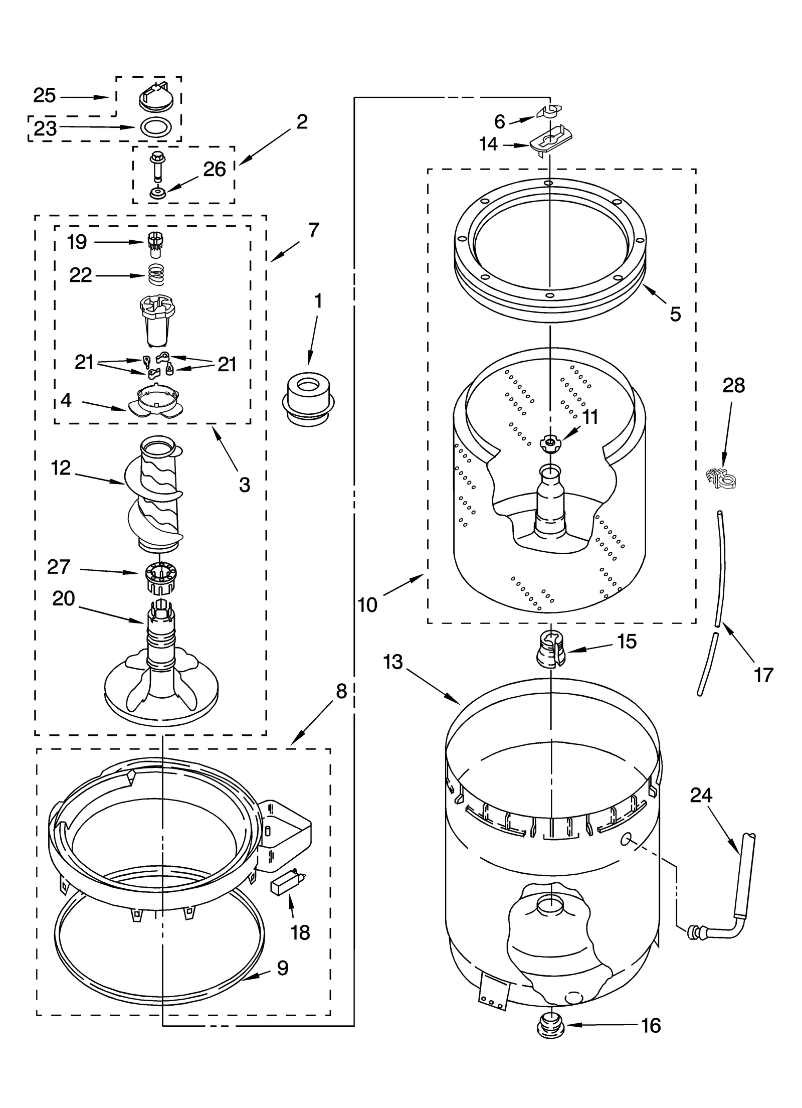 AGITATOR, BASKET AND TUB PARTS