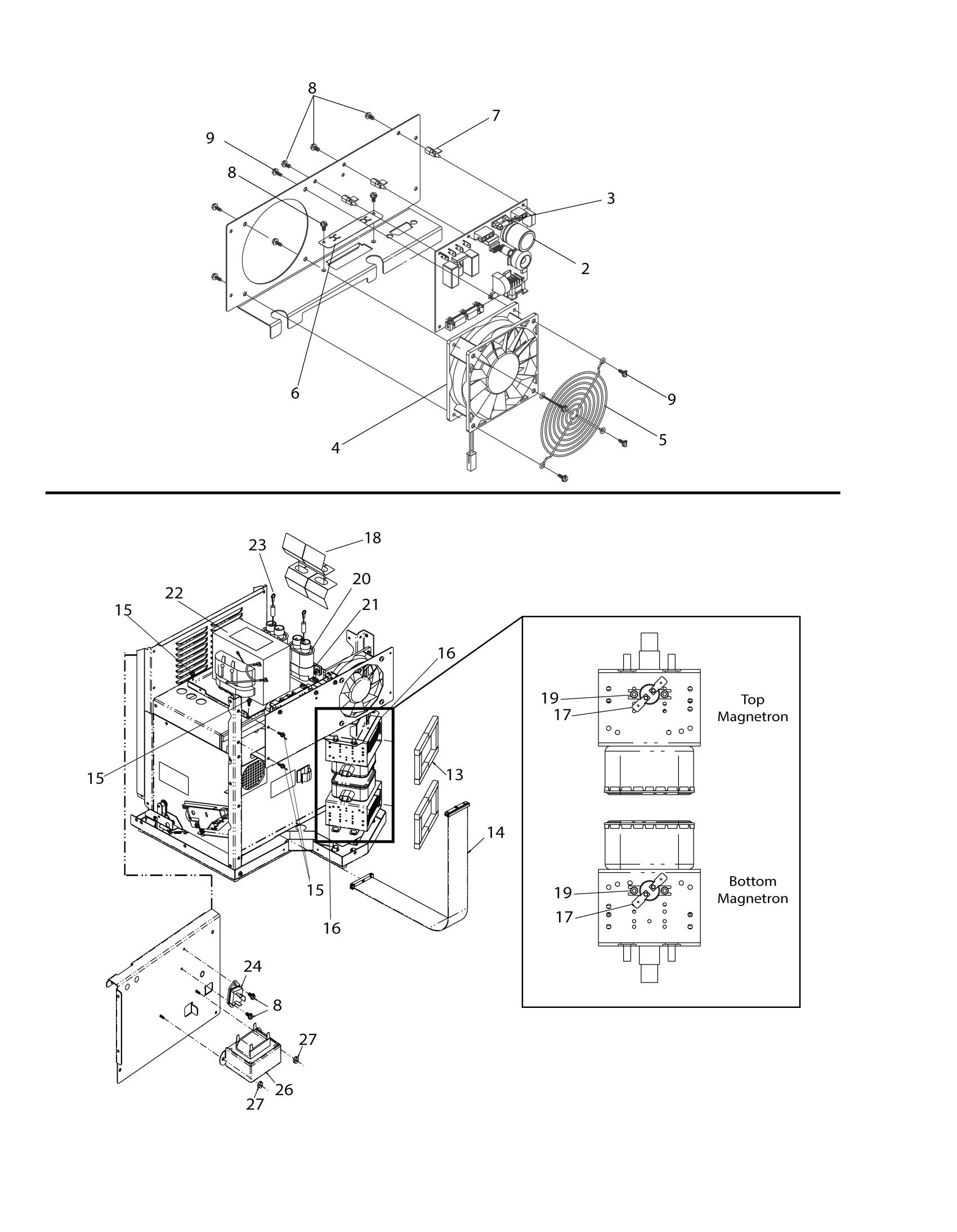 MAIN CONTROL BOARD / FAN / MAGNETRONS / TRANSFORMERS