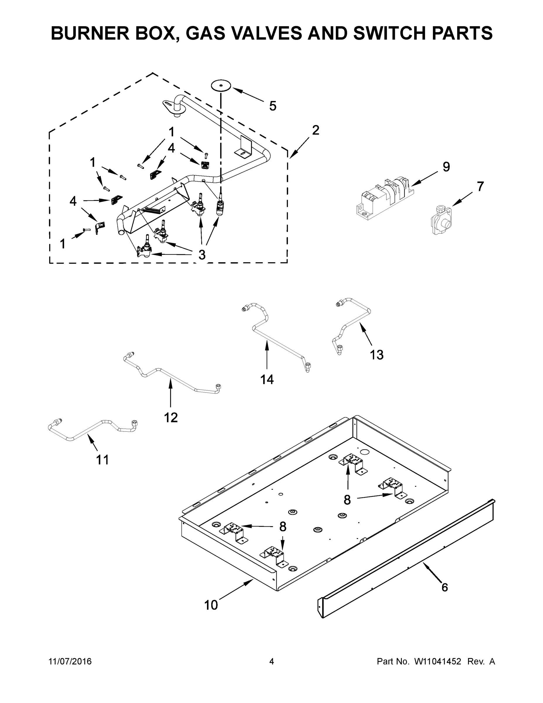 03 - BURNER BOX, GAS VALVES AND SWITCH PARTS