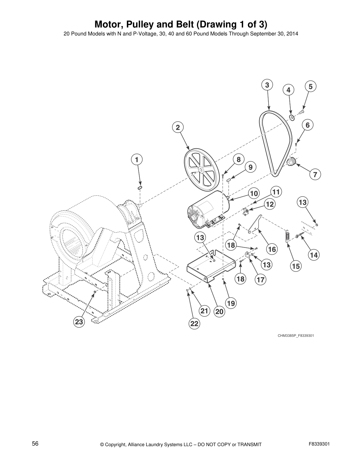 Motor, Pulley and Belt (Drawing 1 of 3)