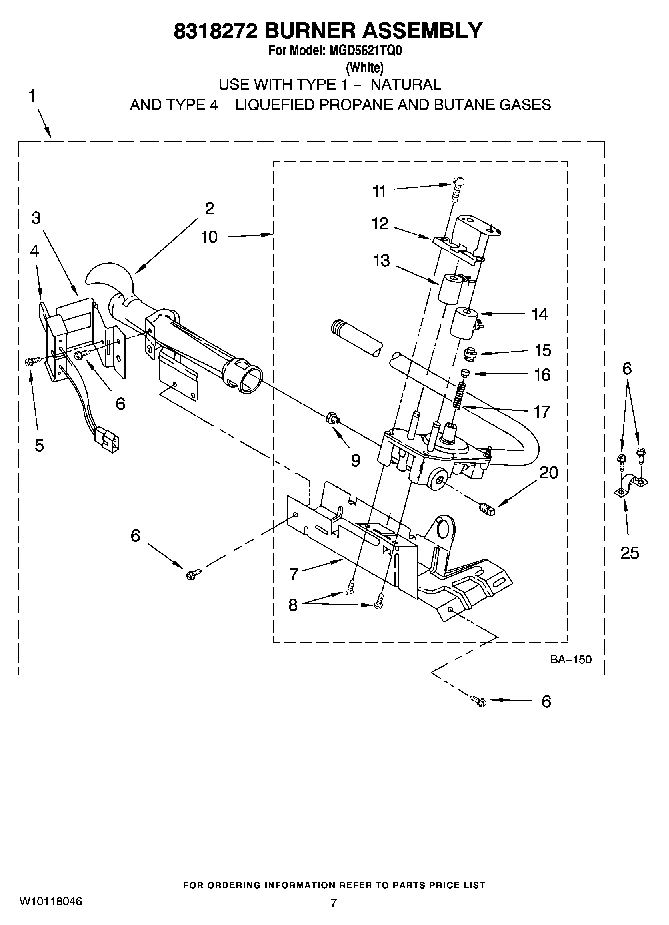04 - 8318272 BURNER ASSEMBLY, OPTIONAL PARTS (NOT INCLUDED)