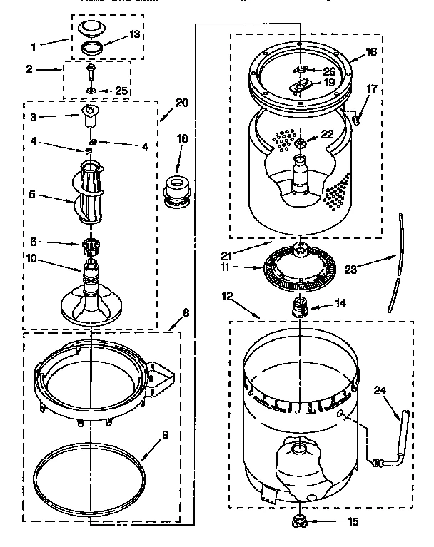 AGITATOR, BASKET AND TUB