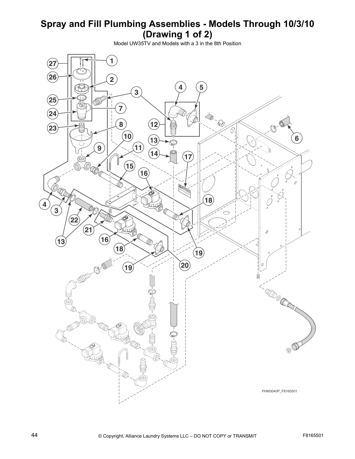 Spray and Fill Plumbing Assemblies - Models Through 10/3/10
(Drawing 1 of 2)