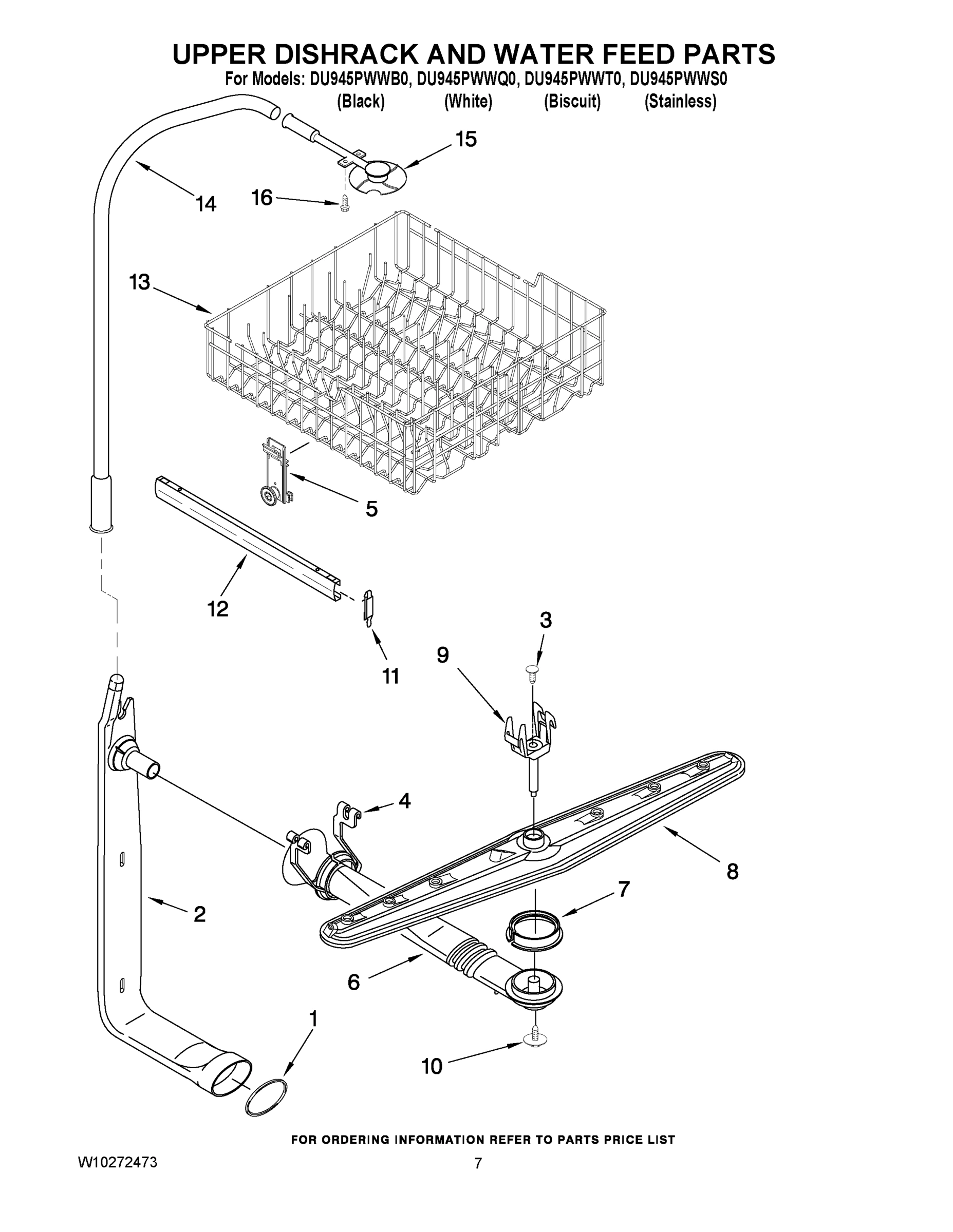 05 - UPPER DISHRACK AND WATER FEED PARTS