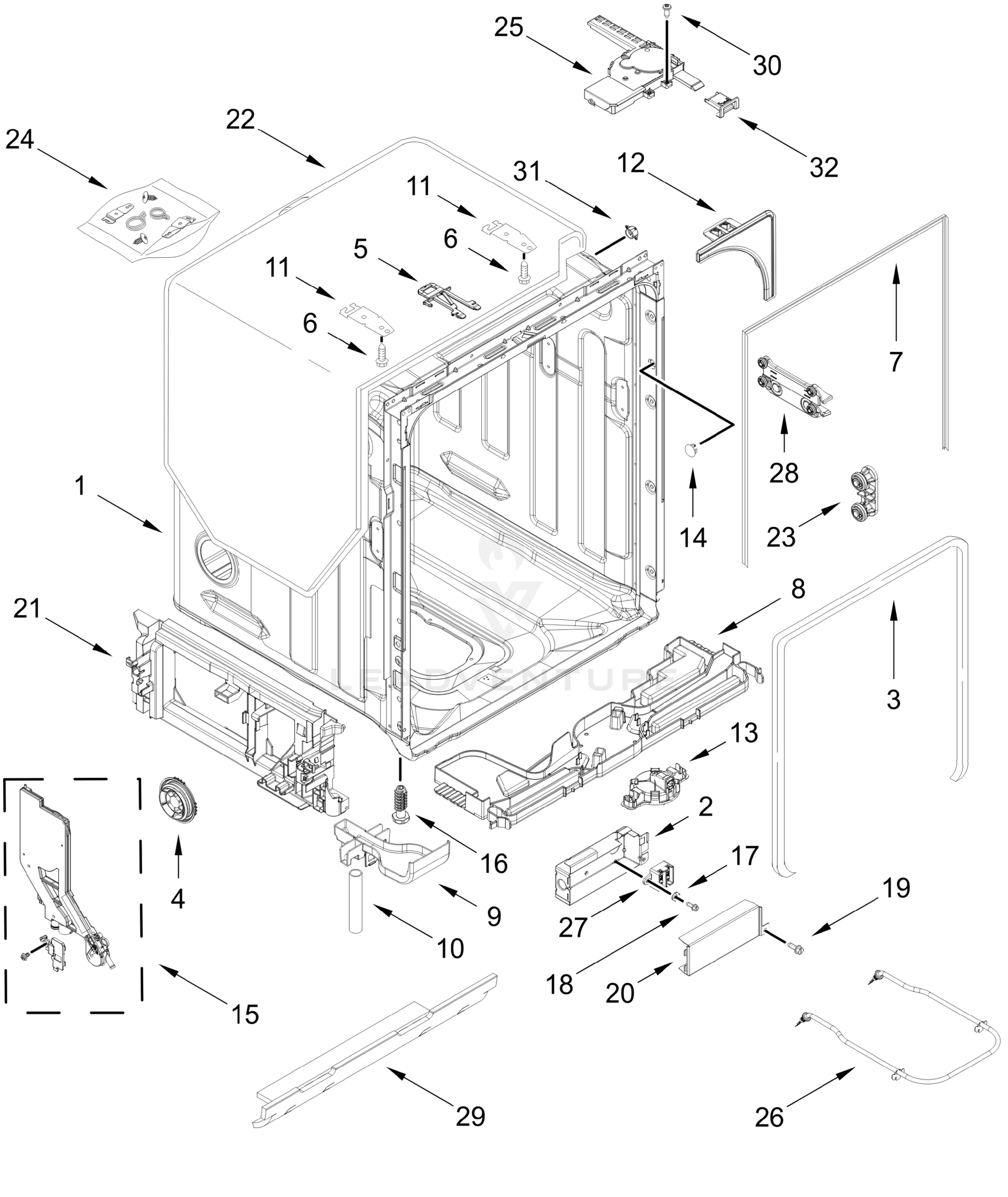 TUB AND FRAME PARTS