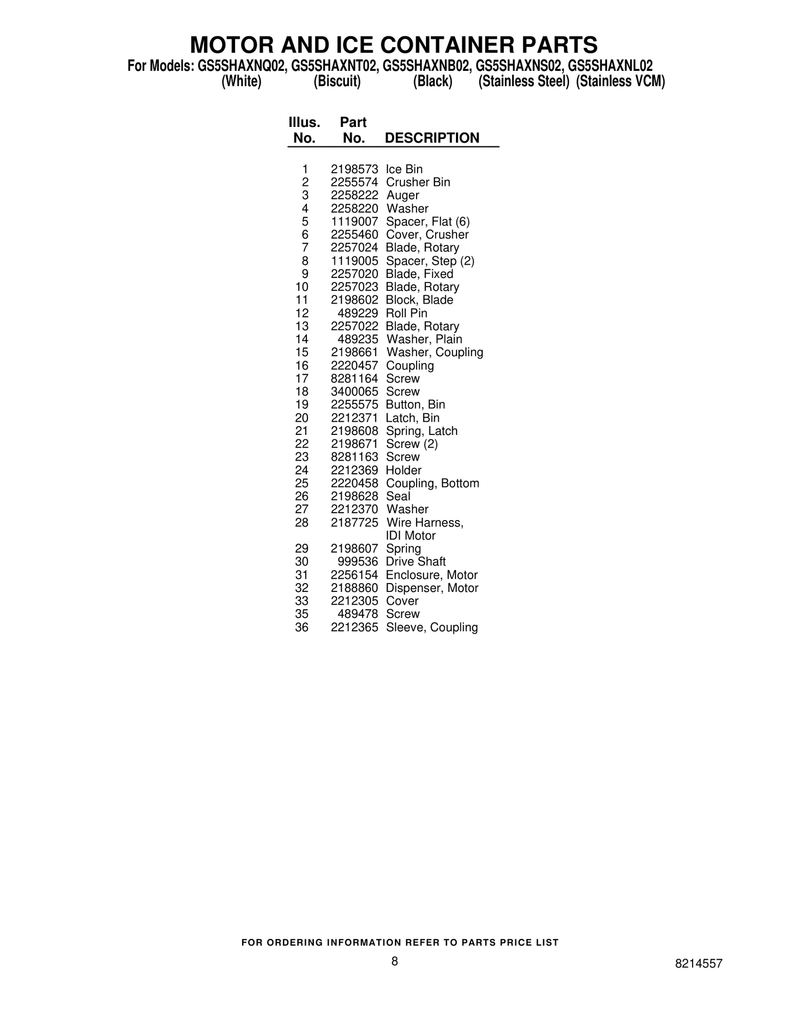 MOTOR AND ICE CONTAINER PARTS